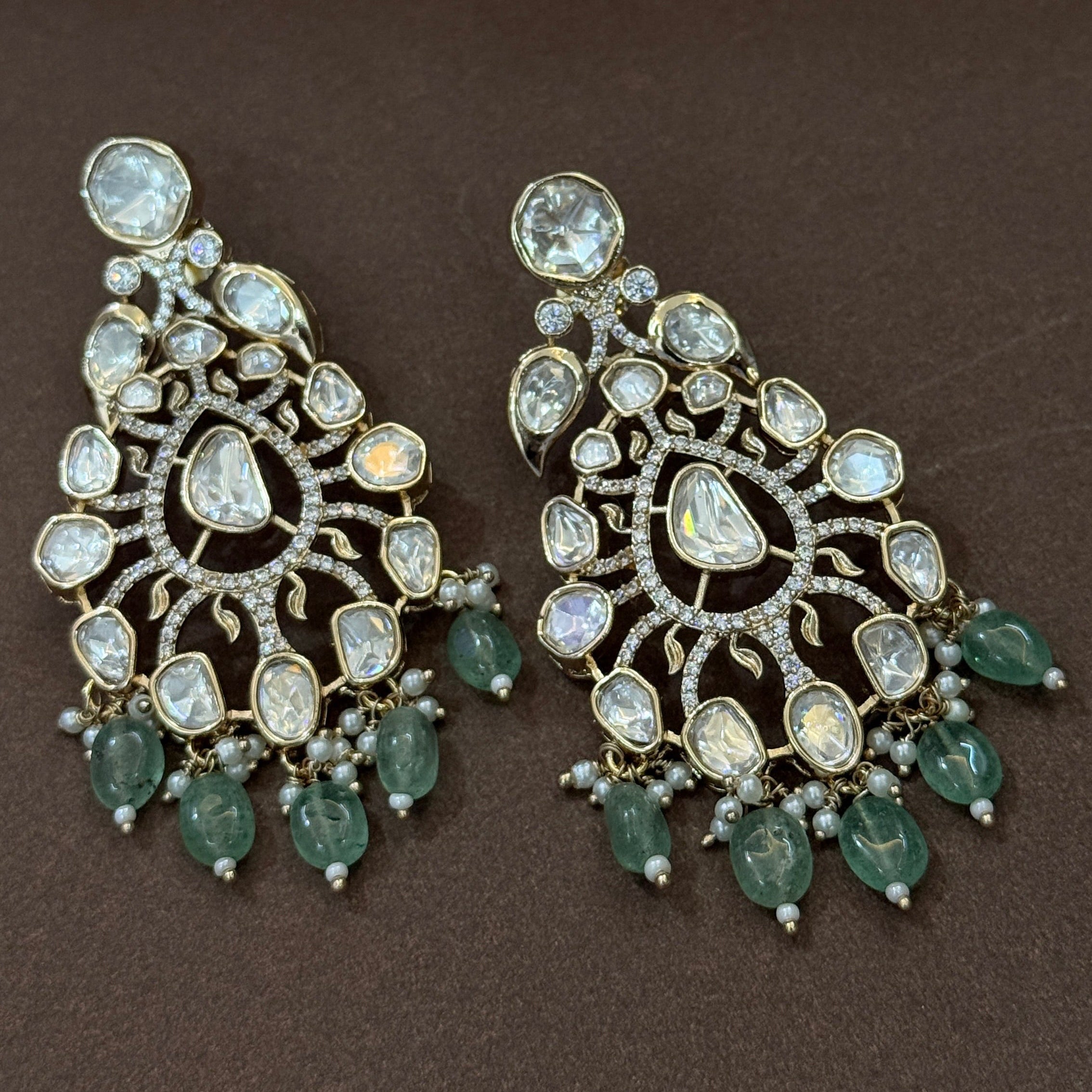 Royal Emerald Drop Real Polki Kundan Bridal Necklace Set