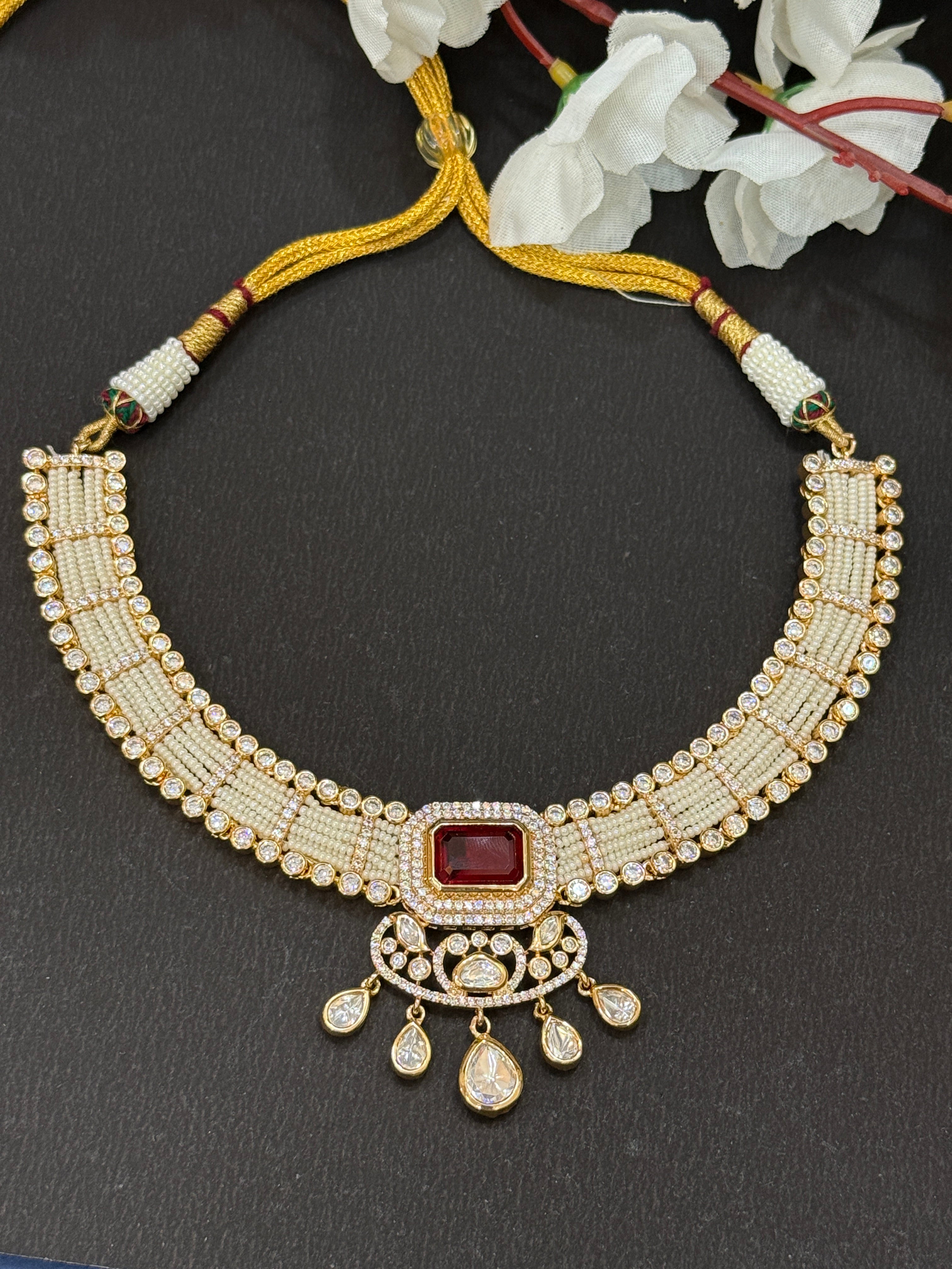 Regal Pearl & Real Polki Stone-Mivanaa