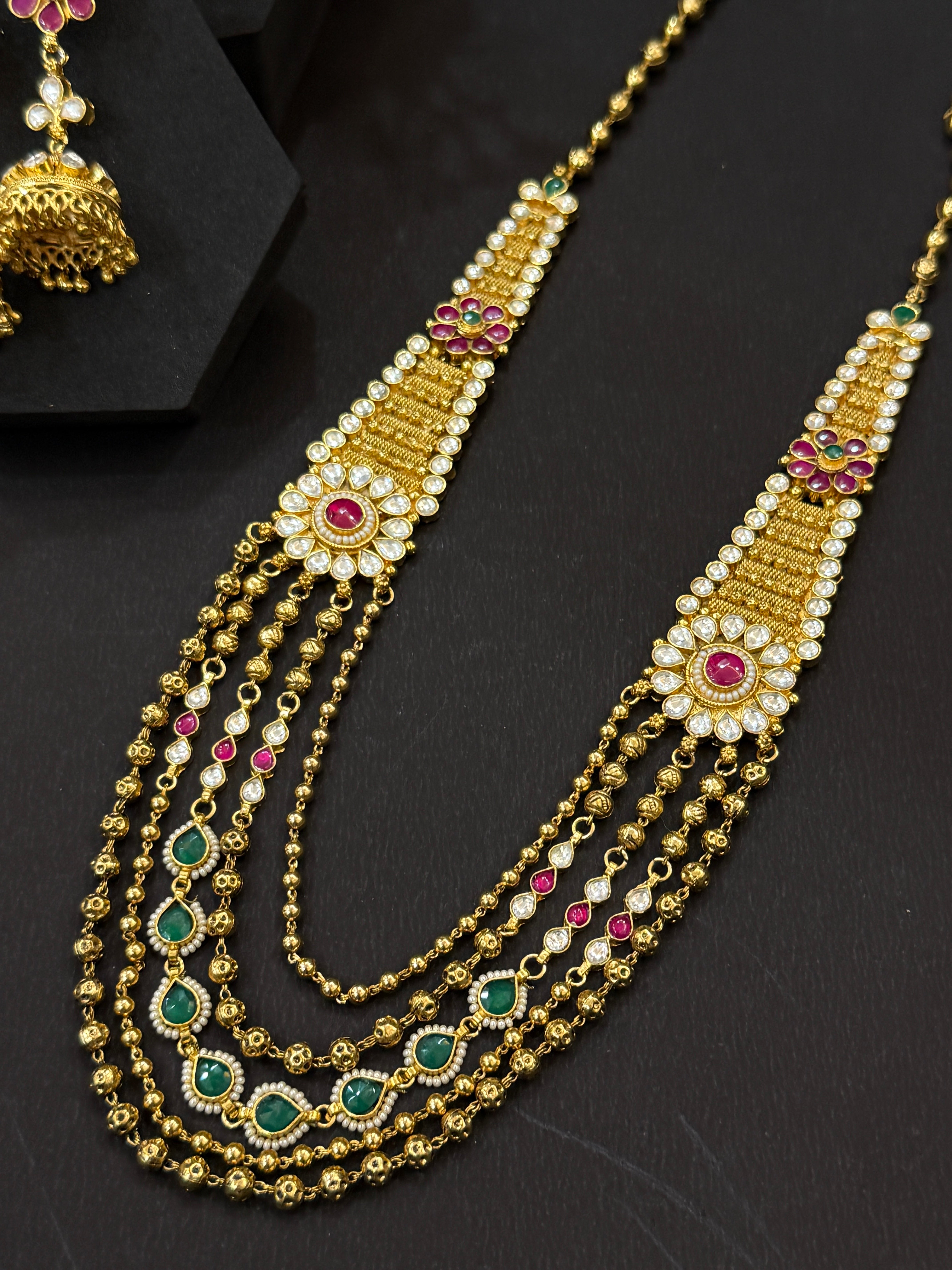 Maharani Elegance – Ruby & Emerald Temple Set-Mivanaa