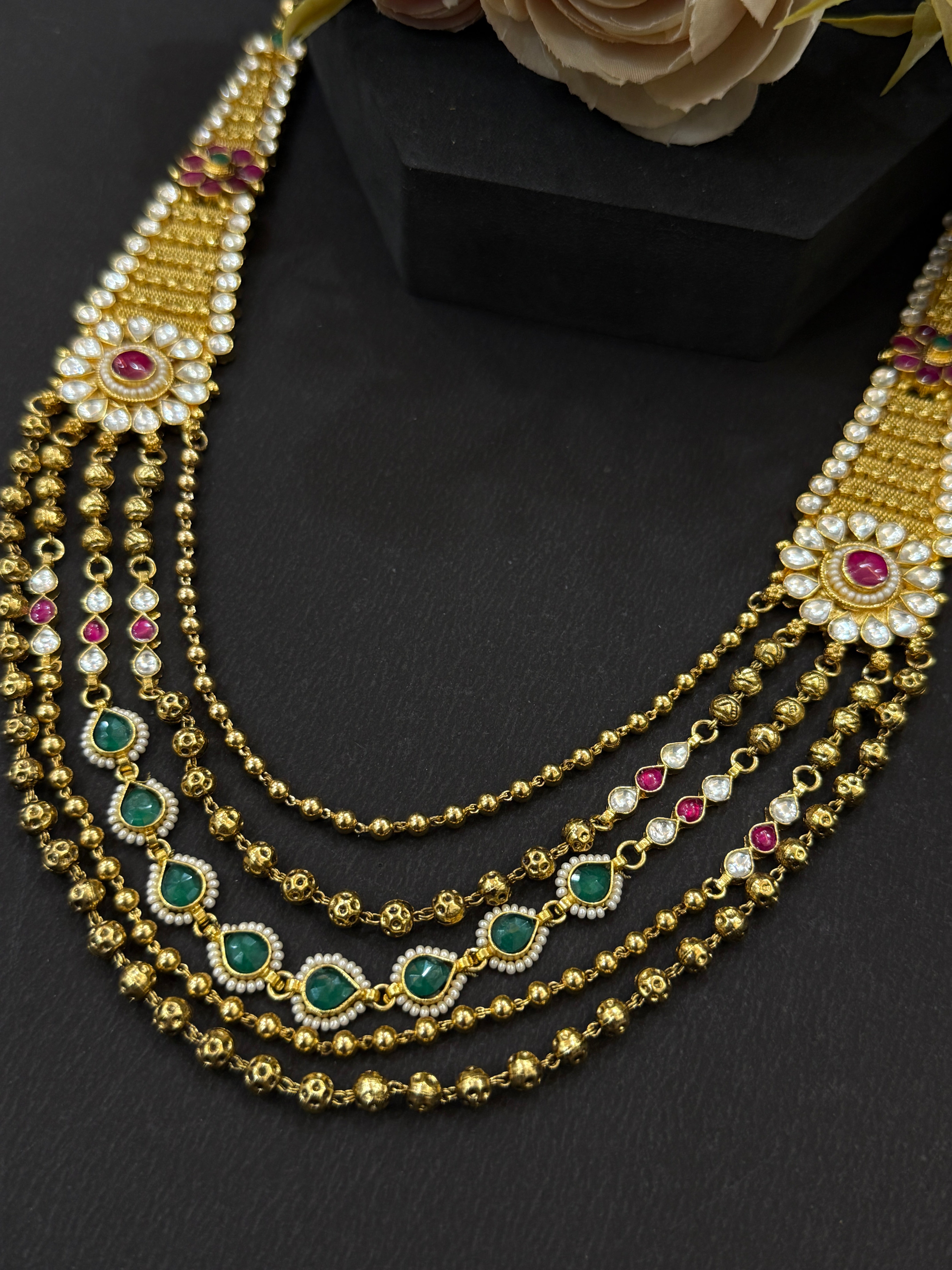 Maharani Elegance – Ruby & Emerald Temple Set-Mivanaa