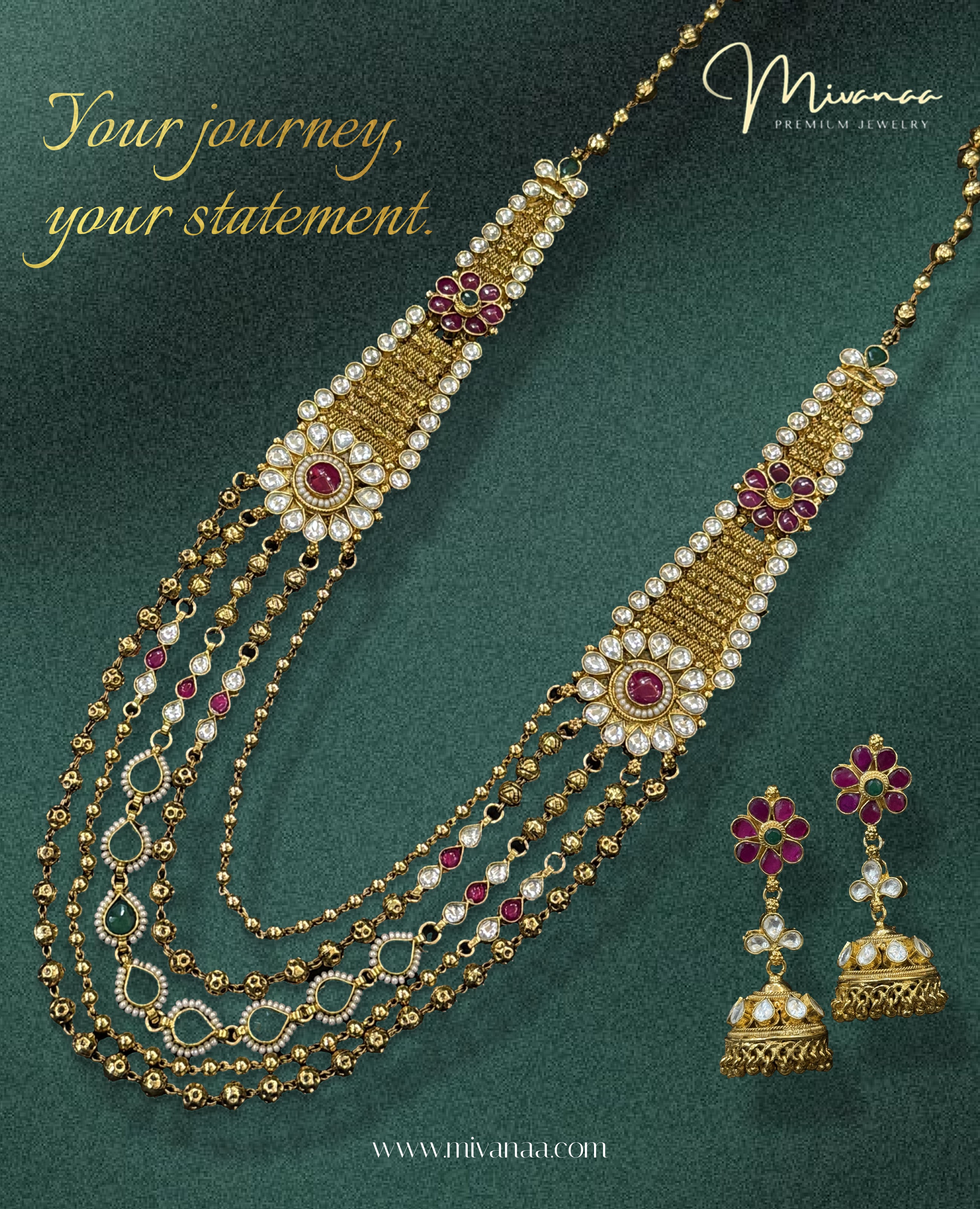 Maharani Elegance – Ruby & Emerald Temple Set-Mivanaa