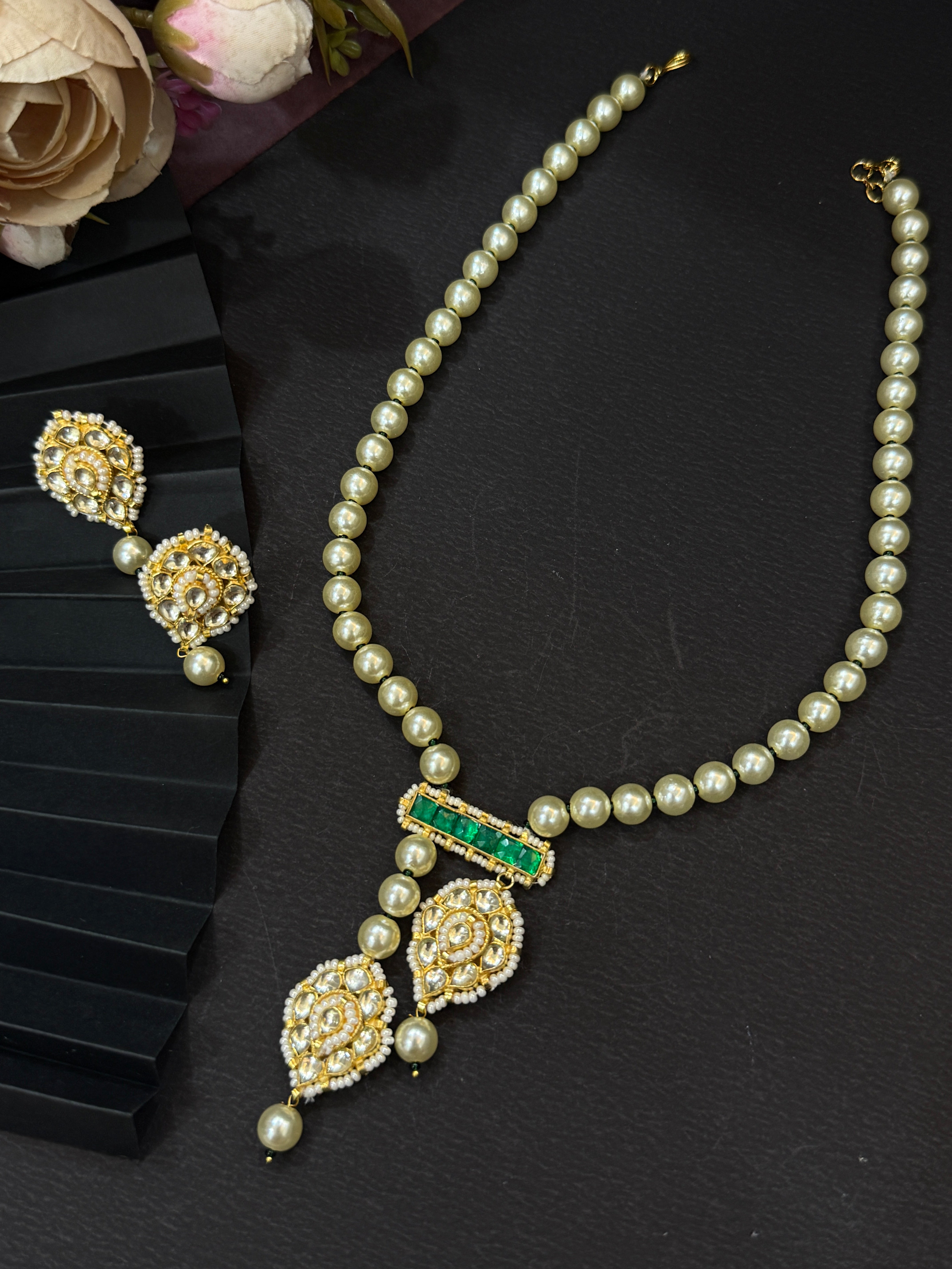 Royal Pachi Kundan Pearl with Green Stone