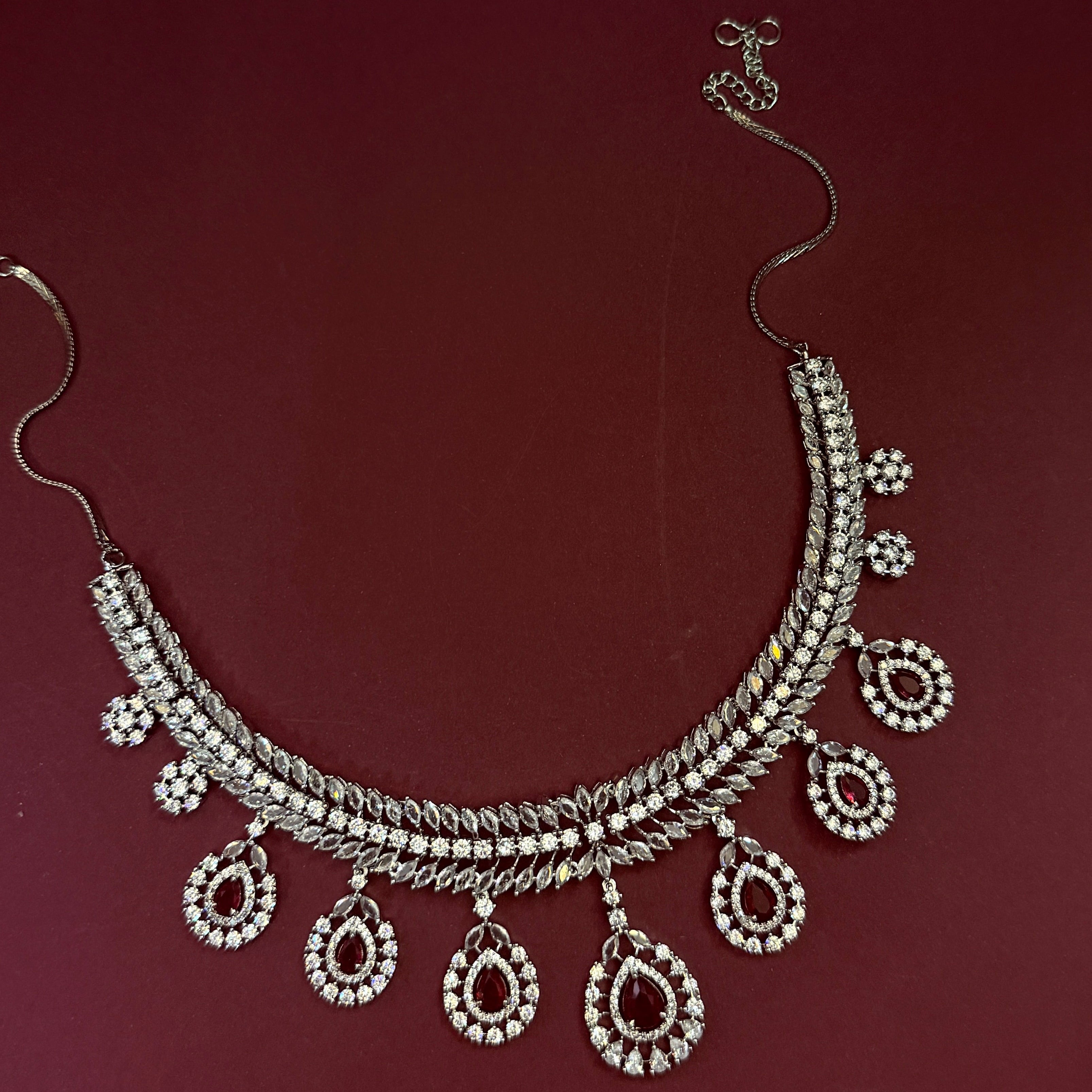 Red Wine American Diamond Necklace Set