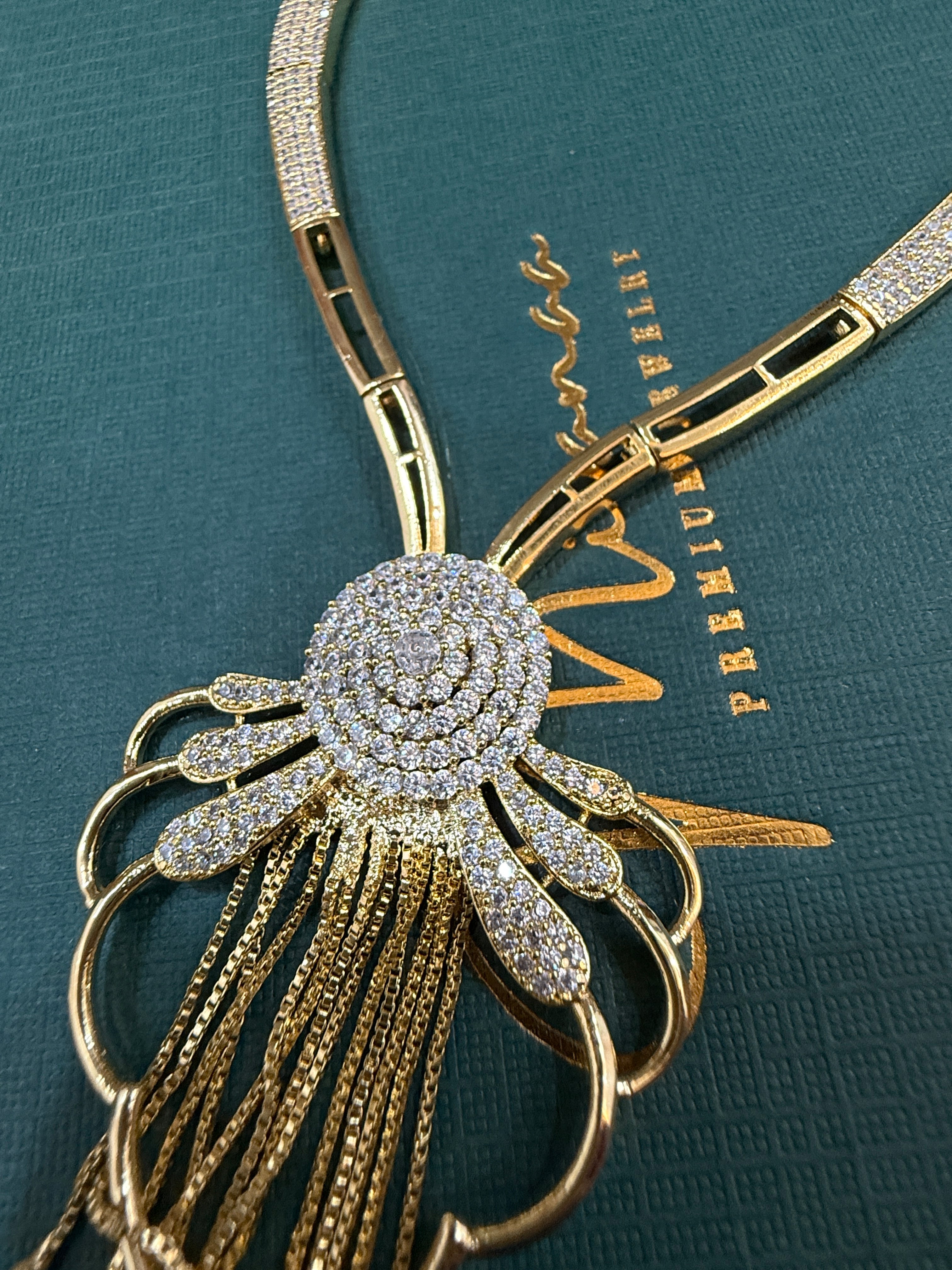 Golden Cascade CZ Necklace Set