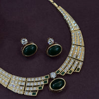 Elegant Emerald & Diamond Gold-Plated Necklace Set