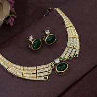 Elegant Emerald & Diamond Gold-Plated Necklace Set