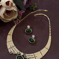 Elegant Emerald & Diamond Gold-Plated Necklace Set
