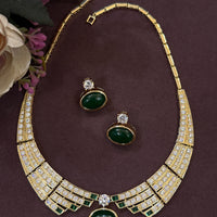 Elegant Emerald & Diamond Gold-Plated Necklace Set