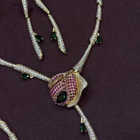 Luxury Ruby & Emerald Peacock-Inspired Diamond Necklace Set with Bracelet