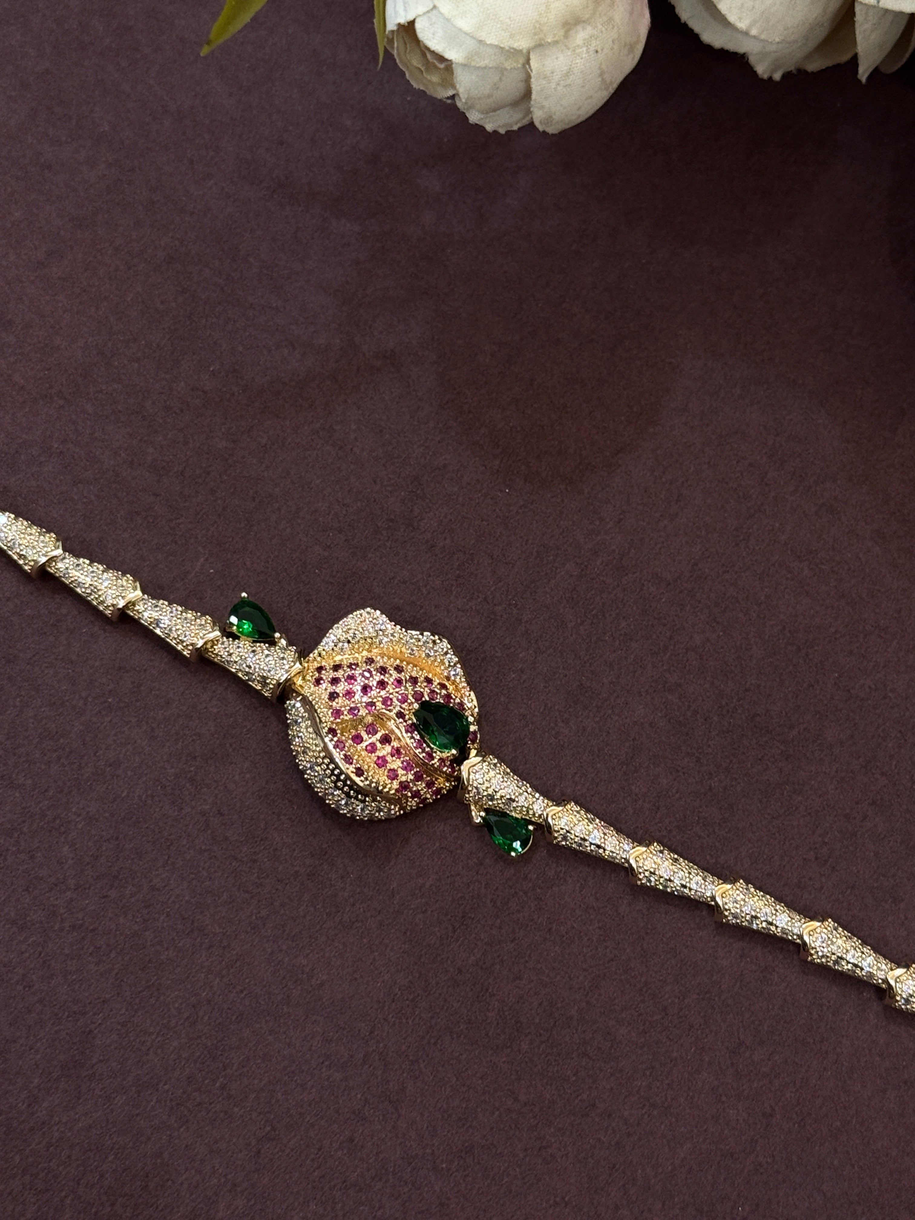 Luxury Ruby & Emerald Peacock-Inspired Diamond Necklace Set with Bracelet