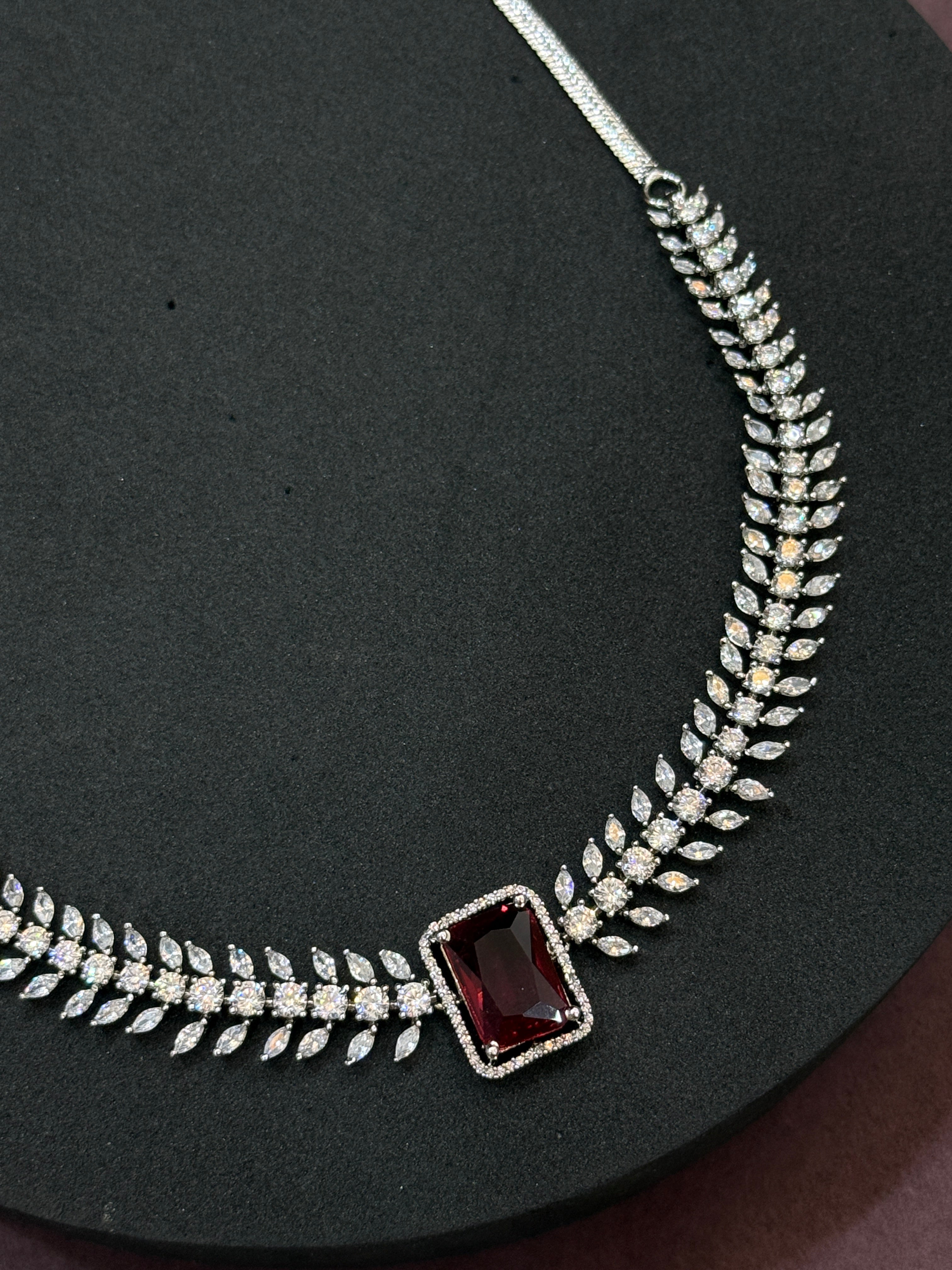 Ruby Red CZ Stone Necklace & Earring Set