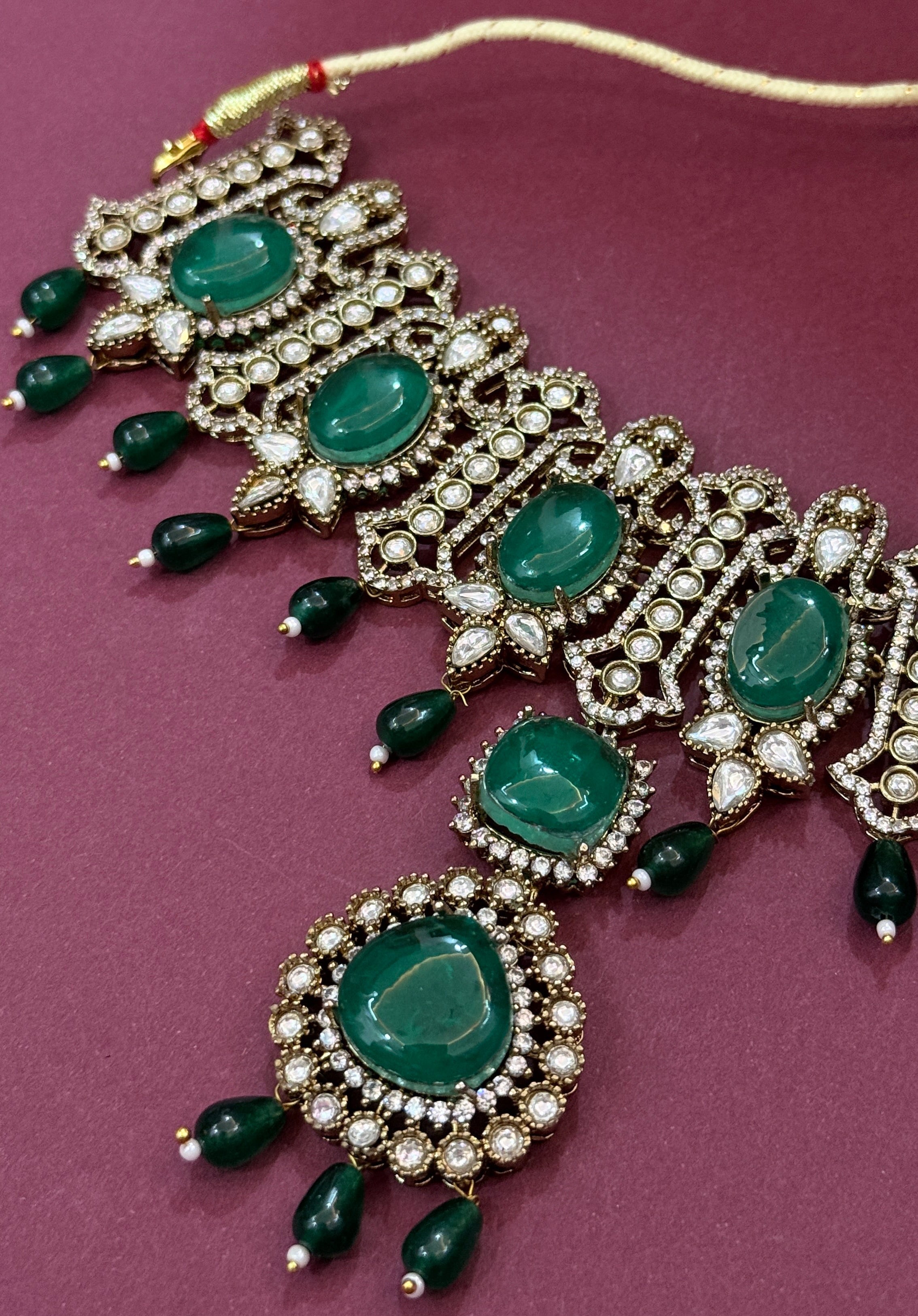 Traditional Green Stone Choker Jewellery Set