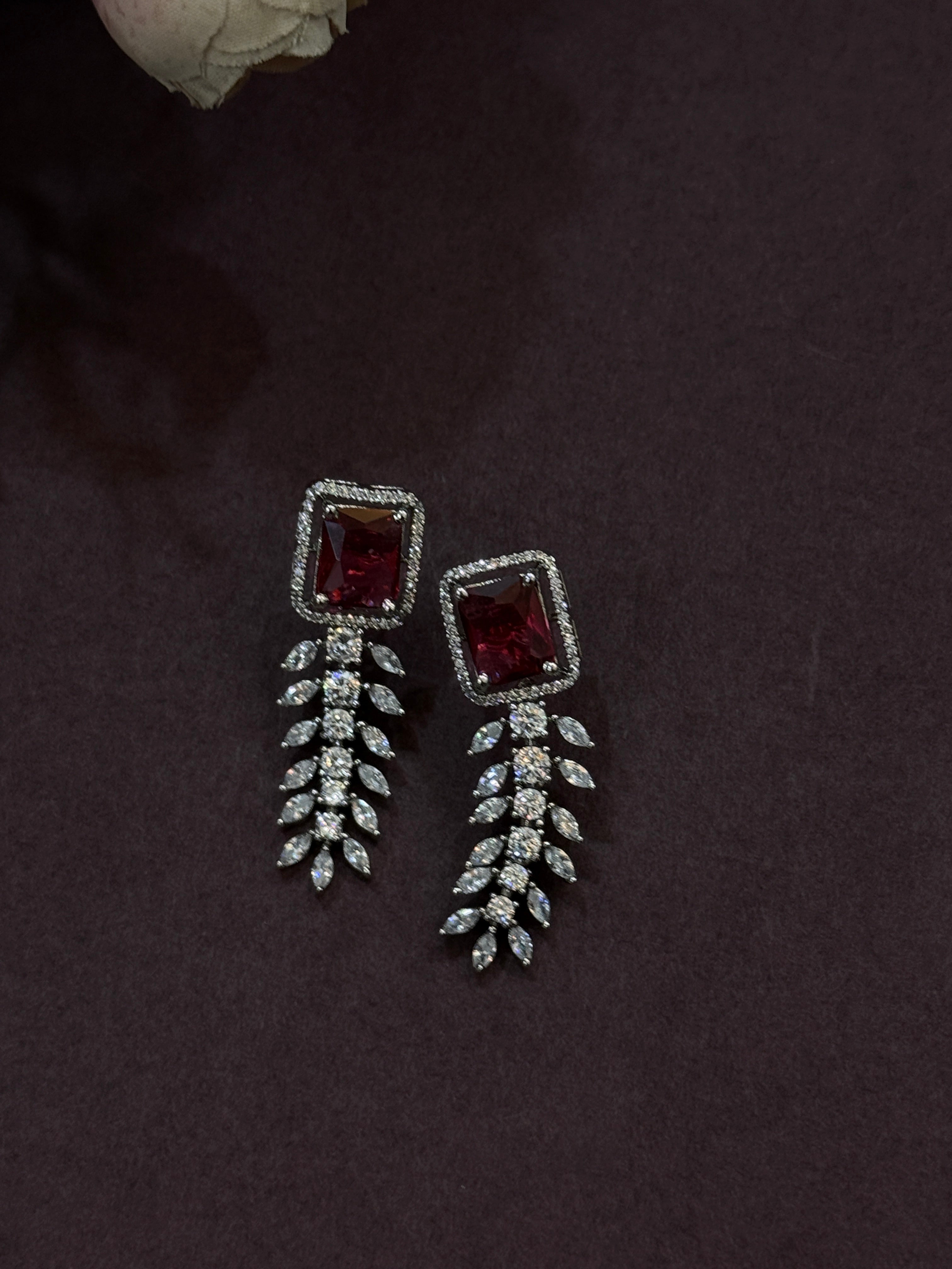 Ruby Red CZ Stone Necklace & Earring Set