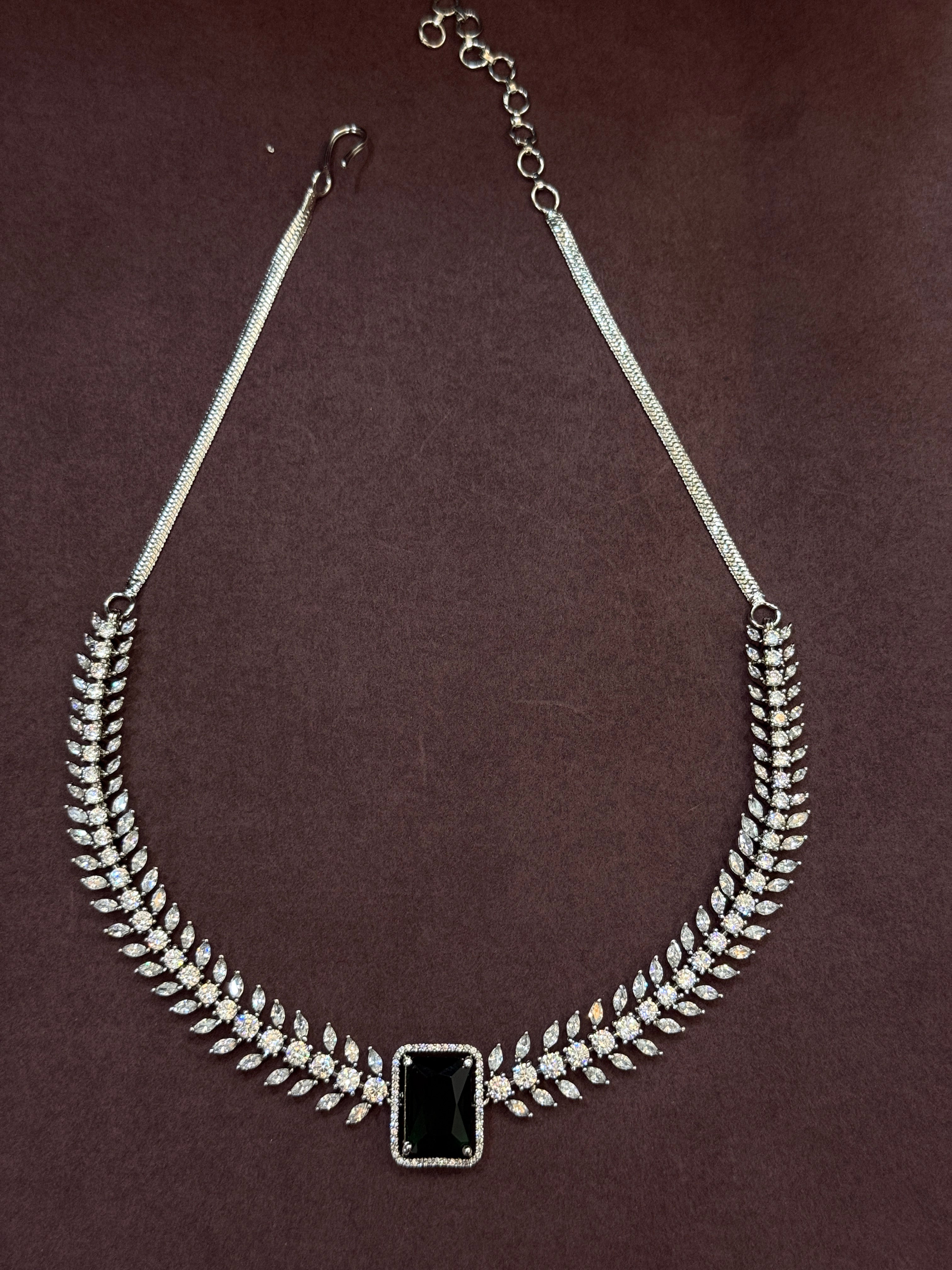 Luxury Emerald Green CZ Stone Necklace & Earring Set