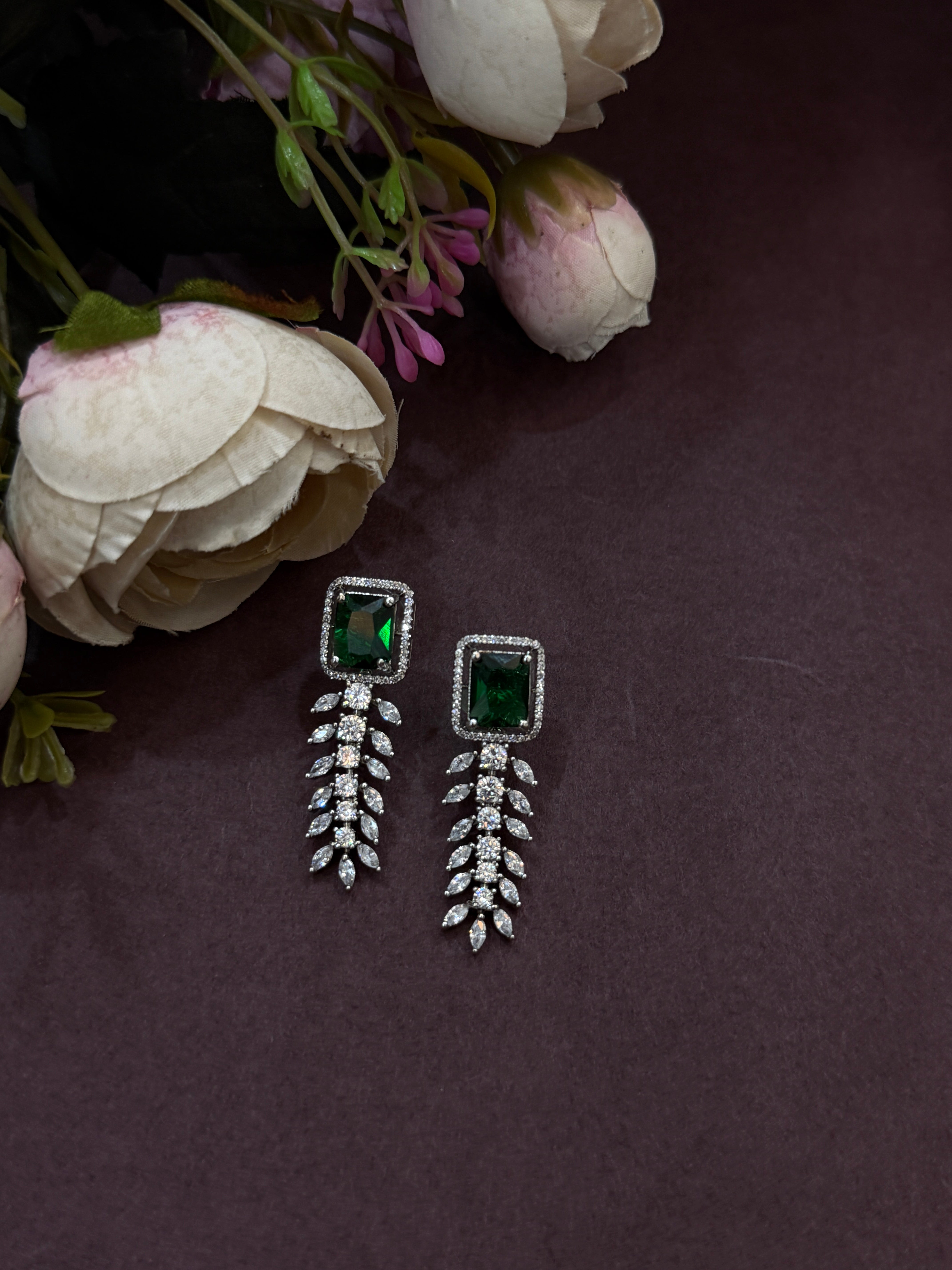 Luxury Emerald Green CZ Stone Necklace & Earring Set