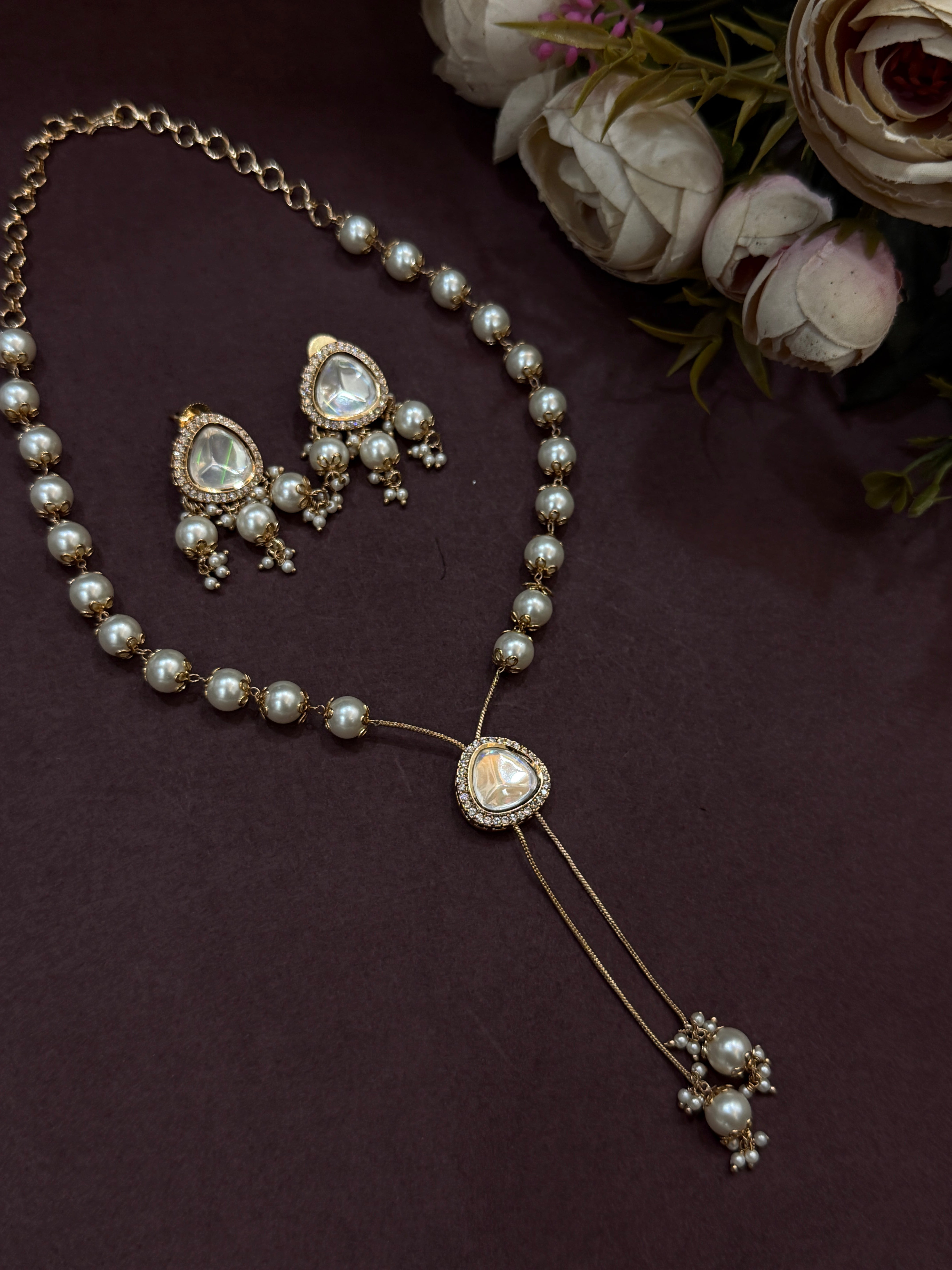 Elegant Kundan Pearl  Set – Necklace & Earrings
