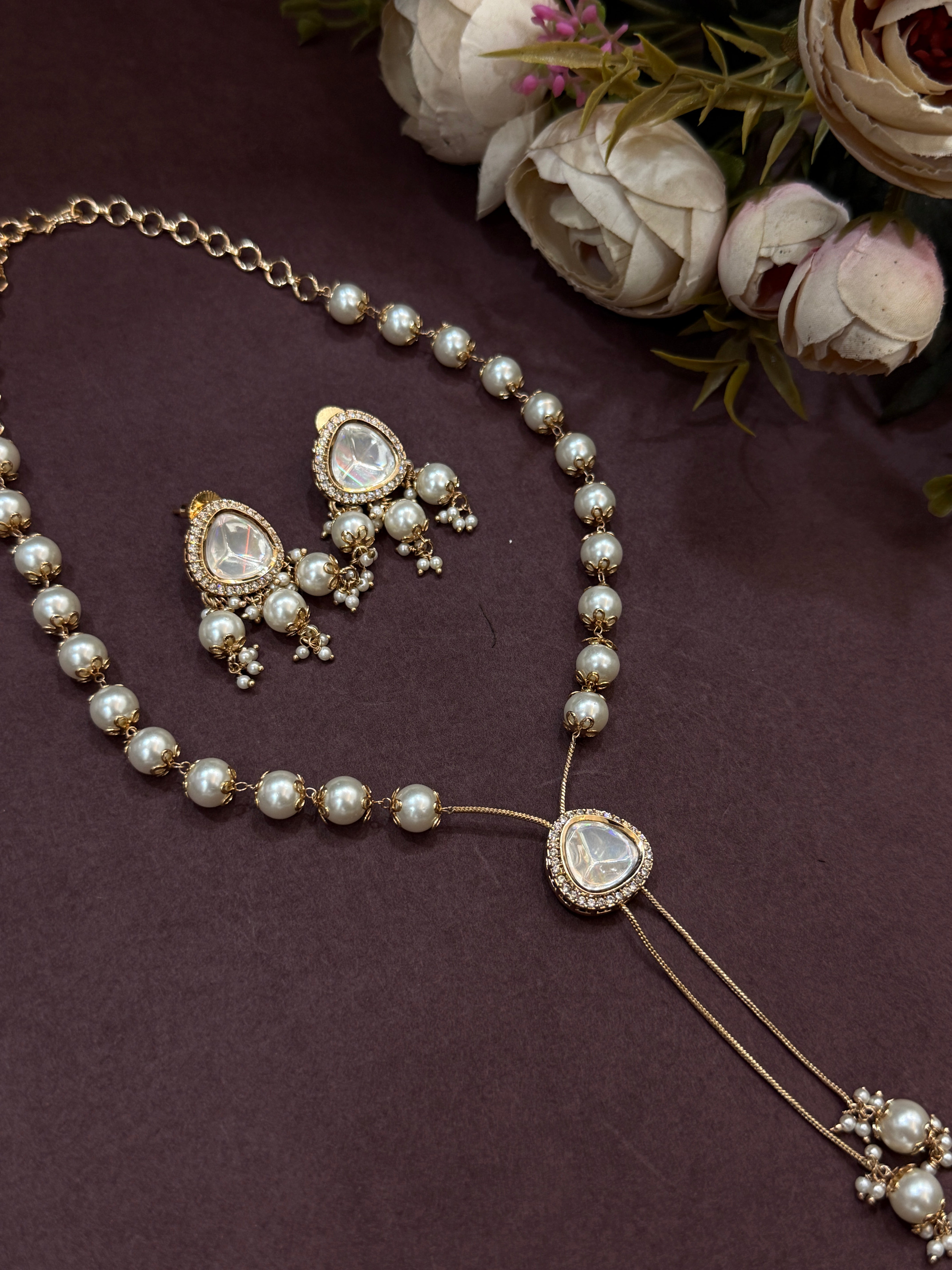 Elegant Kundan Pearl  Set – Necklace & Earrings