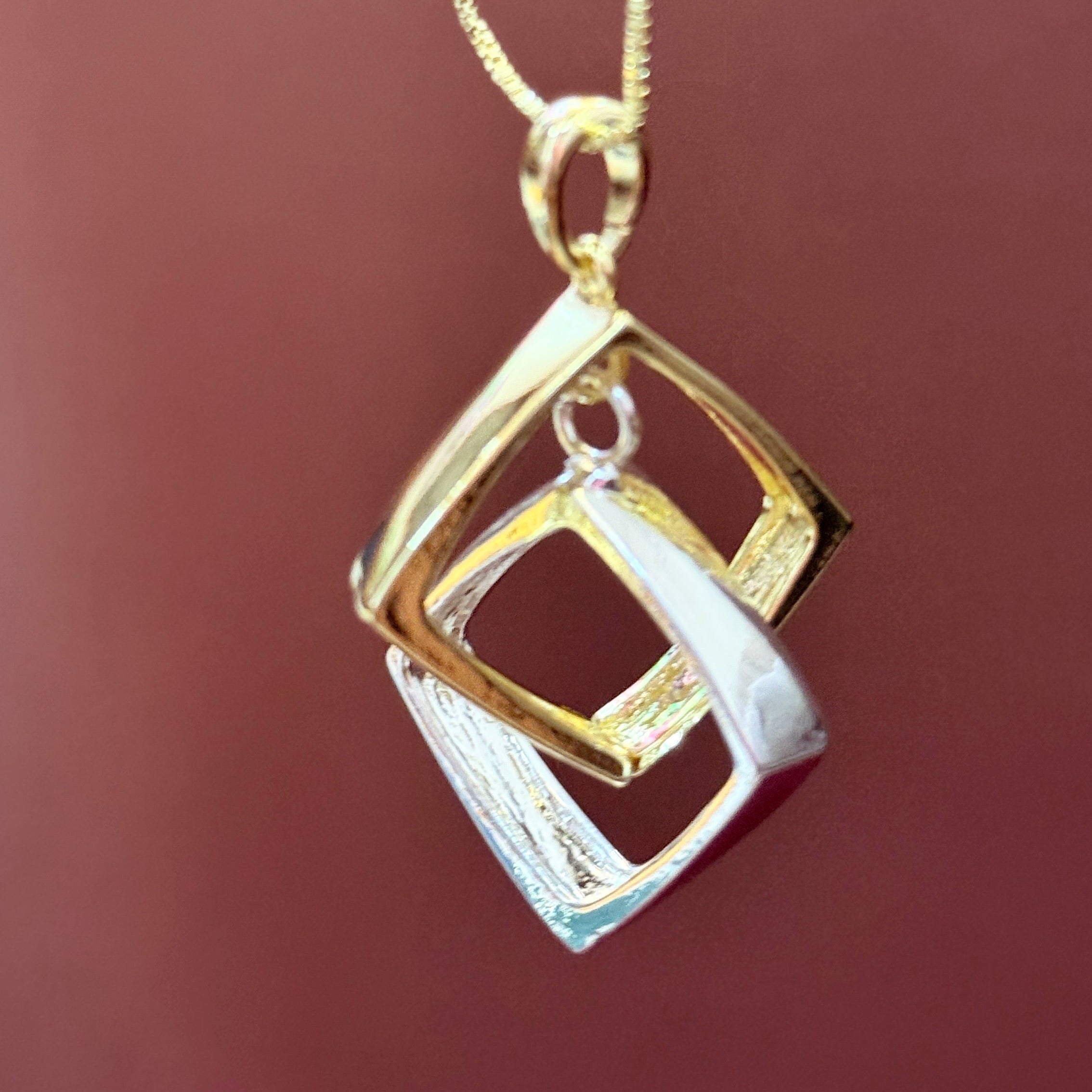 Elegant Dual Tone Geometric Pendant Necklace