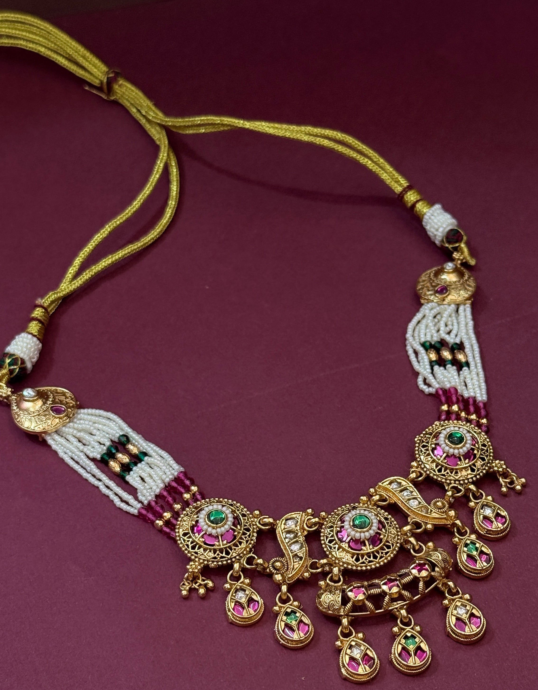 Royal Pearl Temple Necklace Set with Traditional Earrings
