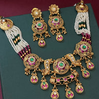 Royal Pearl Temple Necklace Set with Traditional Earrings