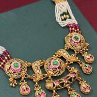 Royal Pearl Temple Necklace Set with Traditional Earrings