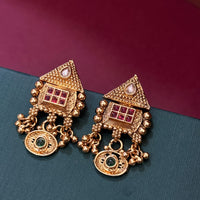 Royal Green Beaded Traditional Necklace Set with Antique Gold Earrings