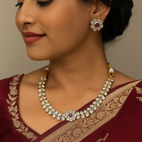 Kundan Necklace Set with Ruby Centerpiece