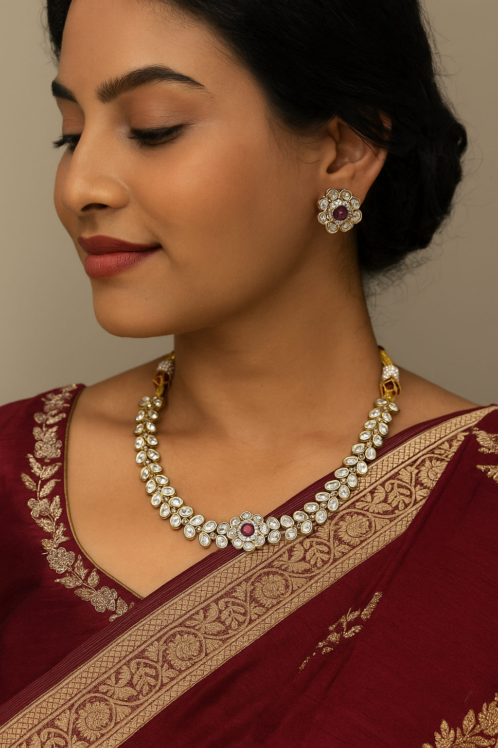 Kundan Necklace Set with Ruby Centerpiece