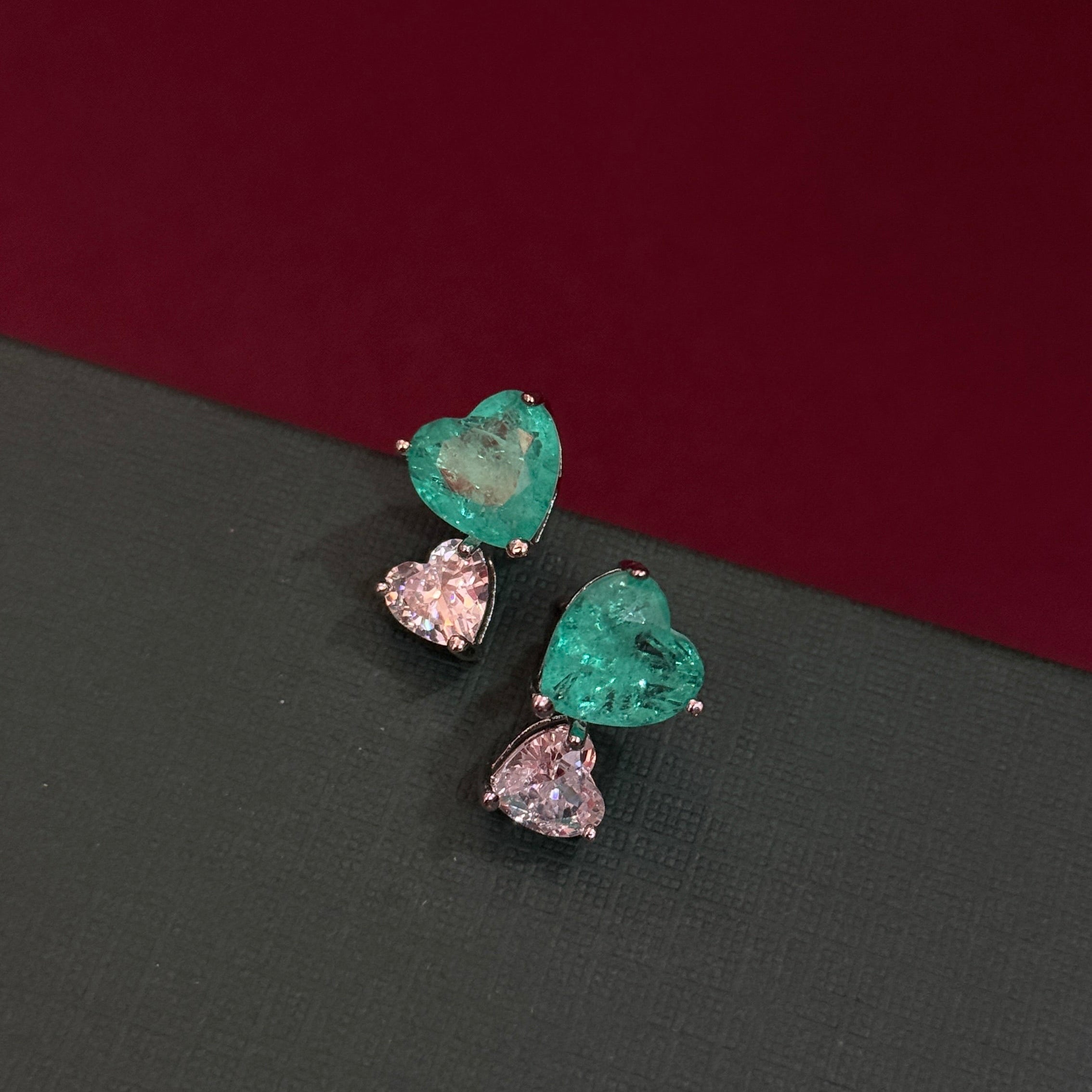 Emerald Heart Drop AD Necklace Set with Matching Earrings
