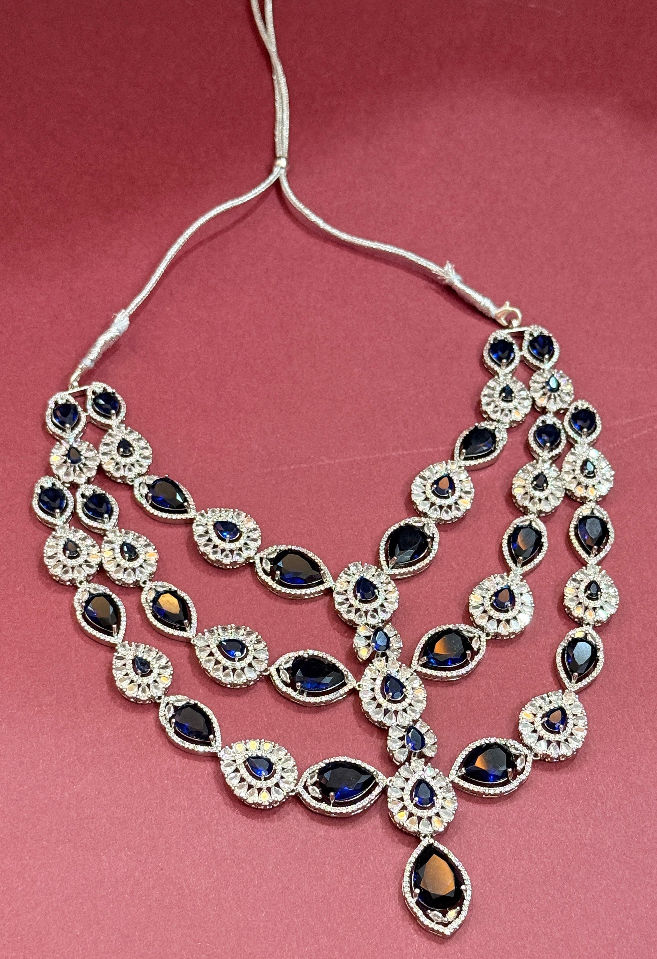 Royal Sapphire American Diamond Necklace Set