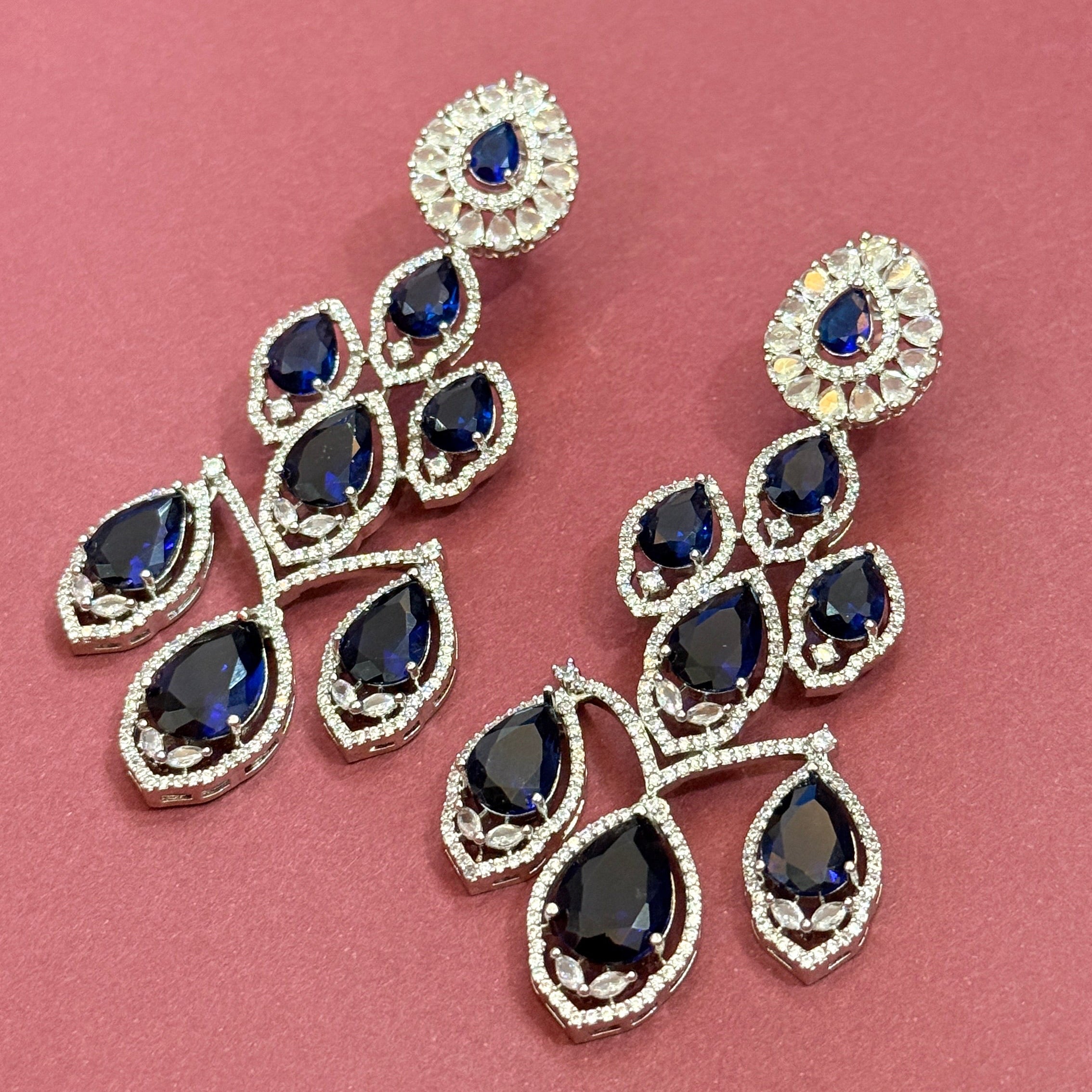 Royal Sapphire American Diamond Necklace Set