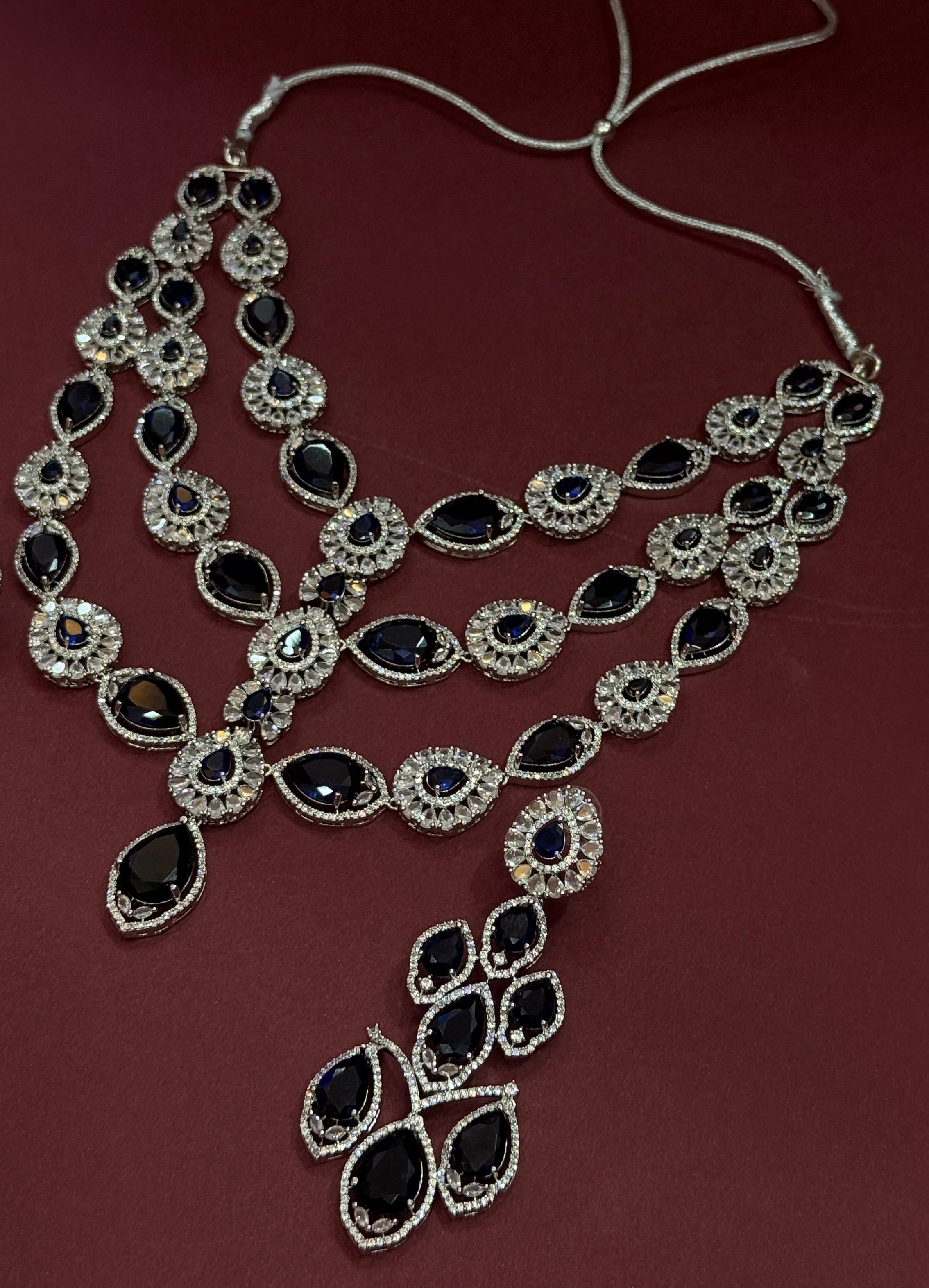 Royal Sapphire American Diamond Necklace Set