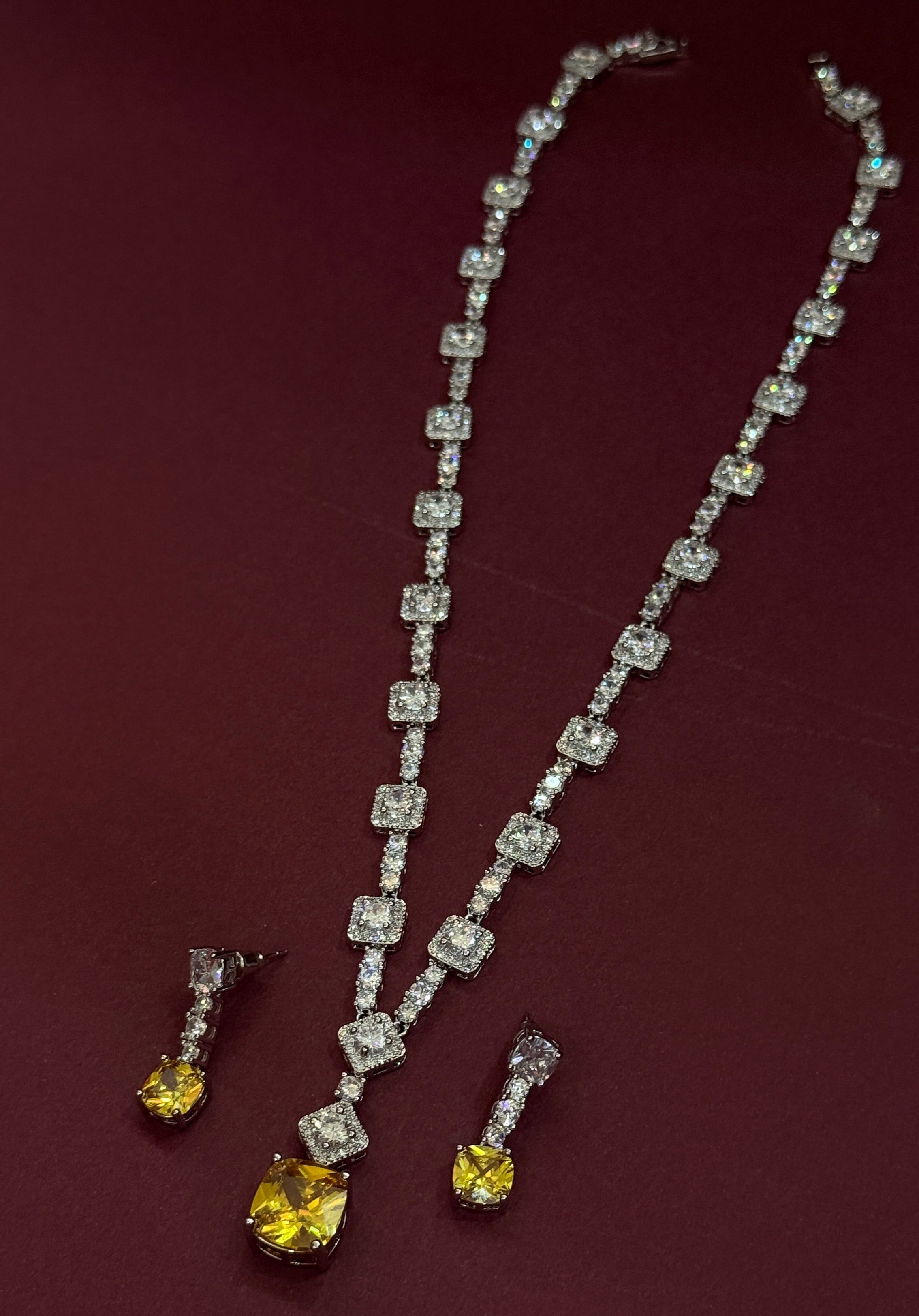 Luxury Yellow Crystal Necklace & Earrings Set