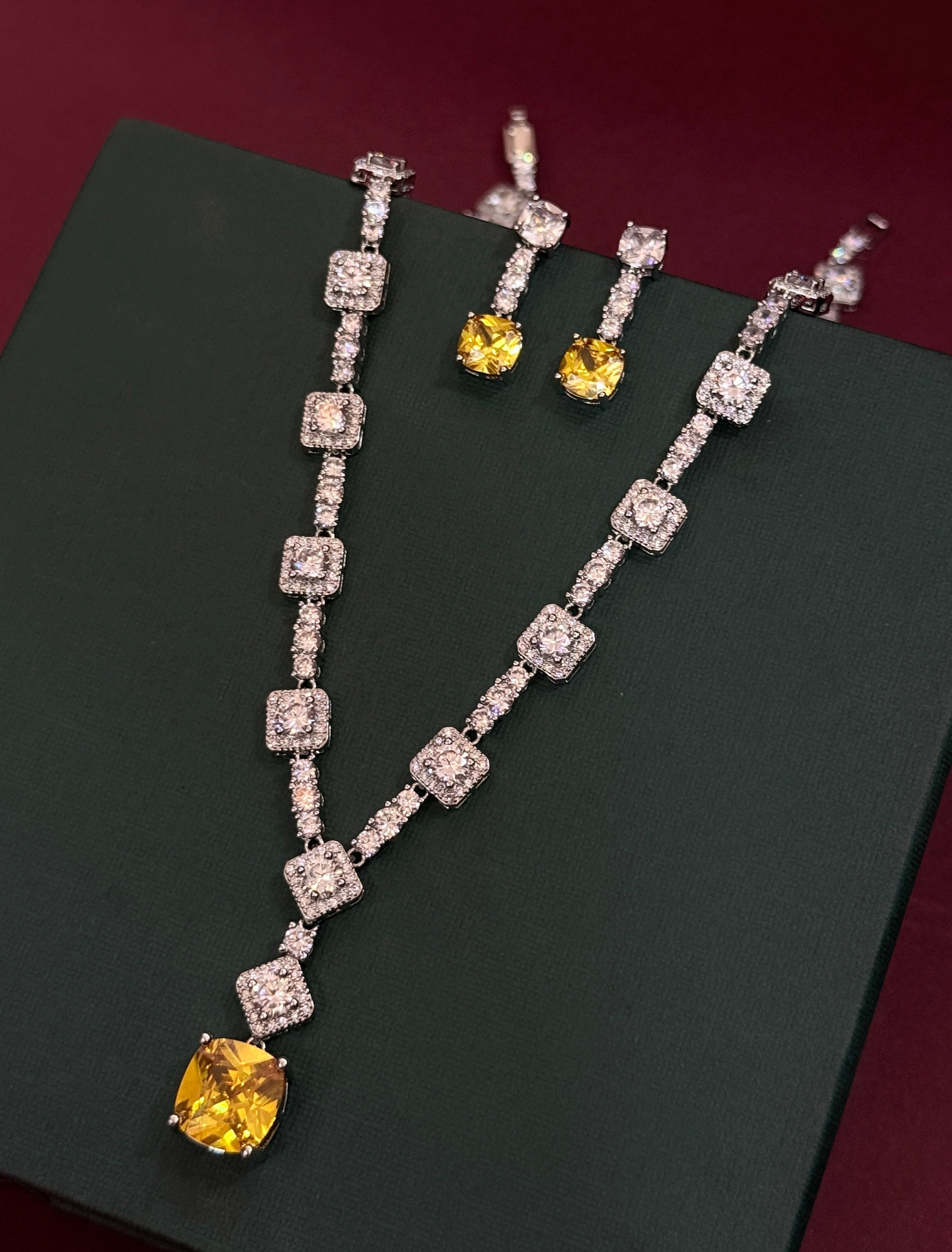 Luxury Yellow Crystal Necklace & Earrings Set