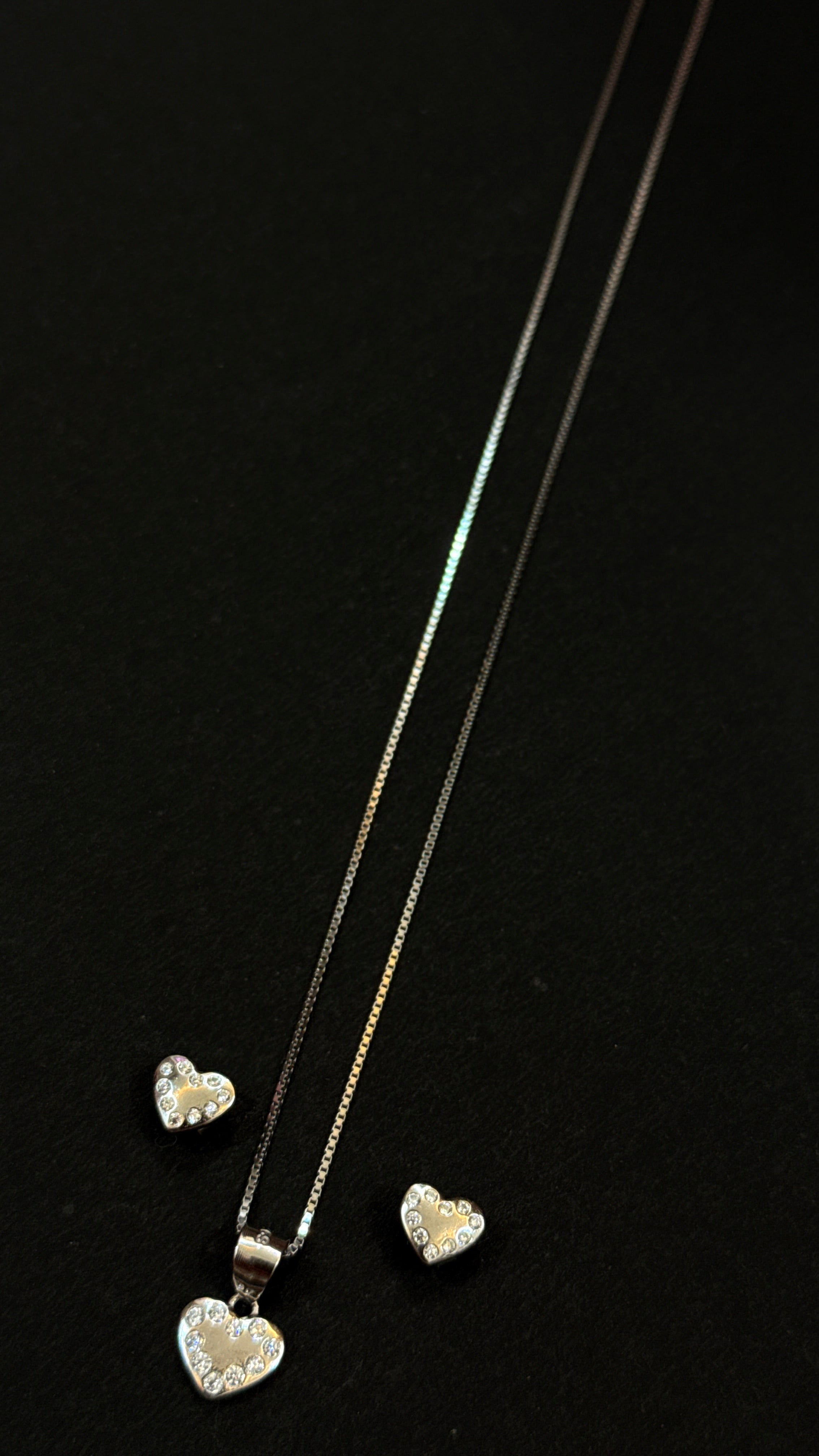 Heart Shape 925 Sliver Sterling Necklace & Earrings Set
