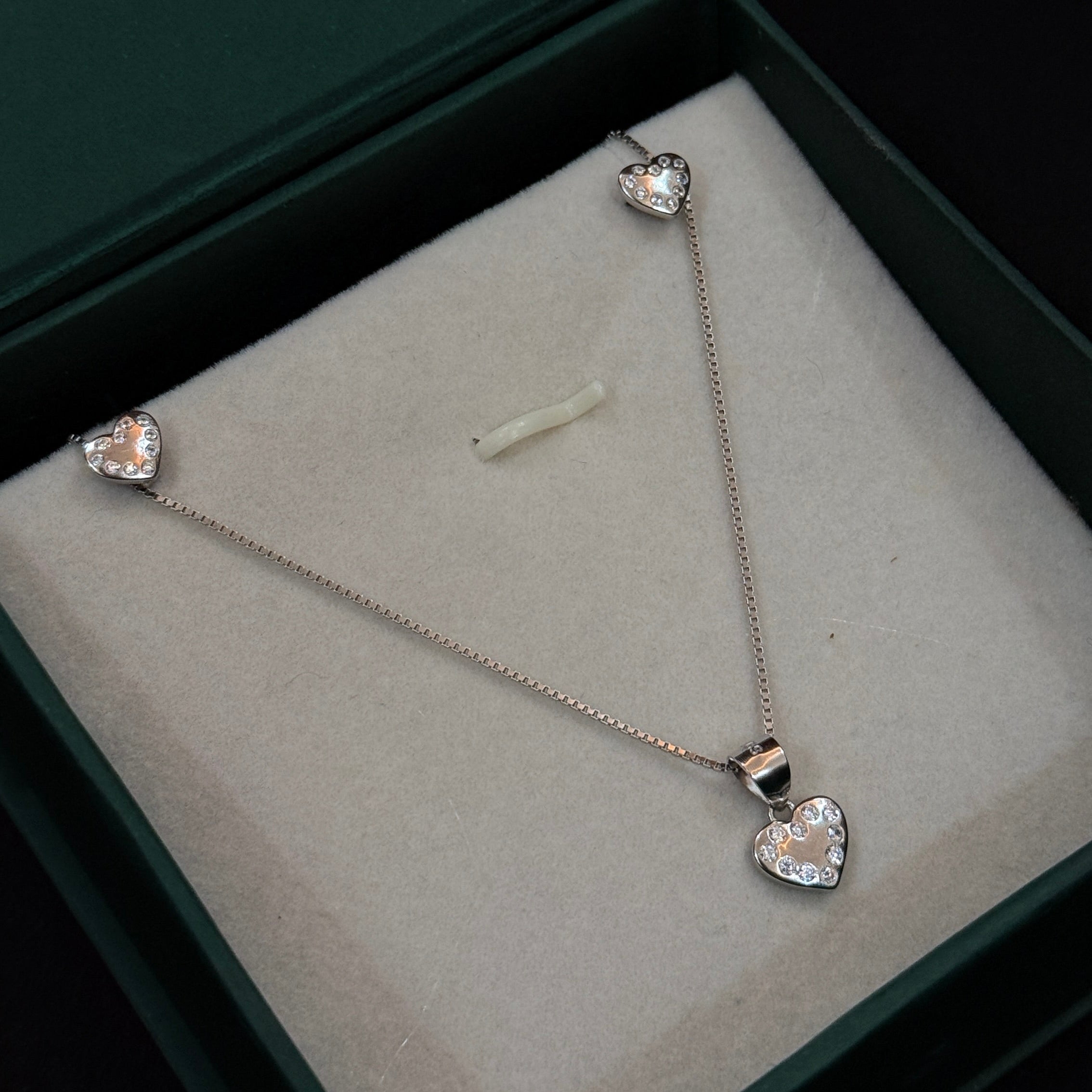 Heart Shape 925 Sliver Sterling Necklace & Earrings Set