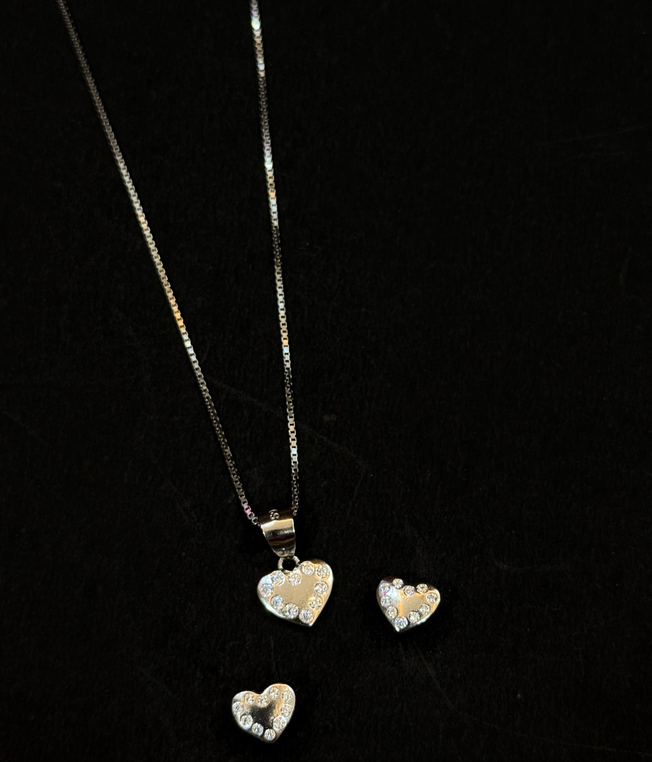 Heart Shape 925 Sliver Sterling Necklace & Earrings Set