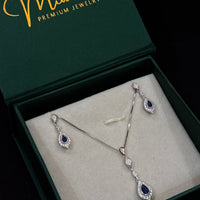925 Sterling Silver Blue Teardrop Necklace Set