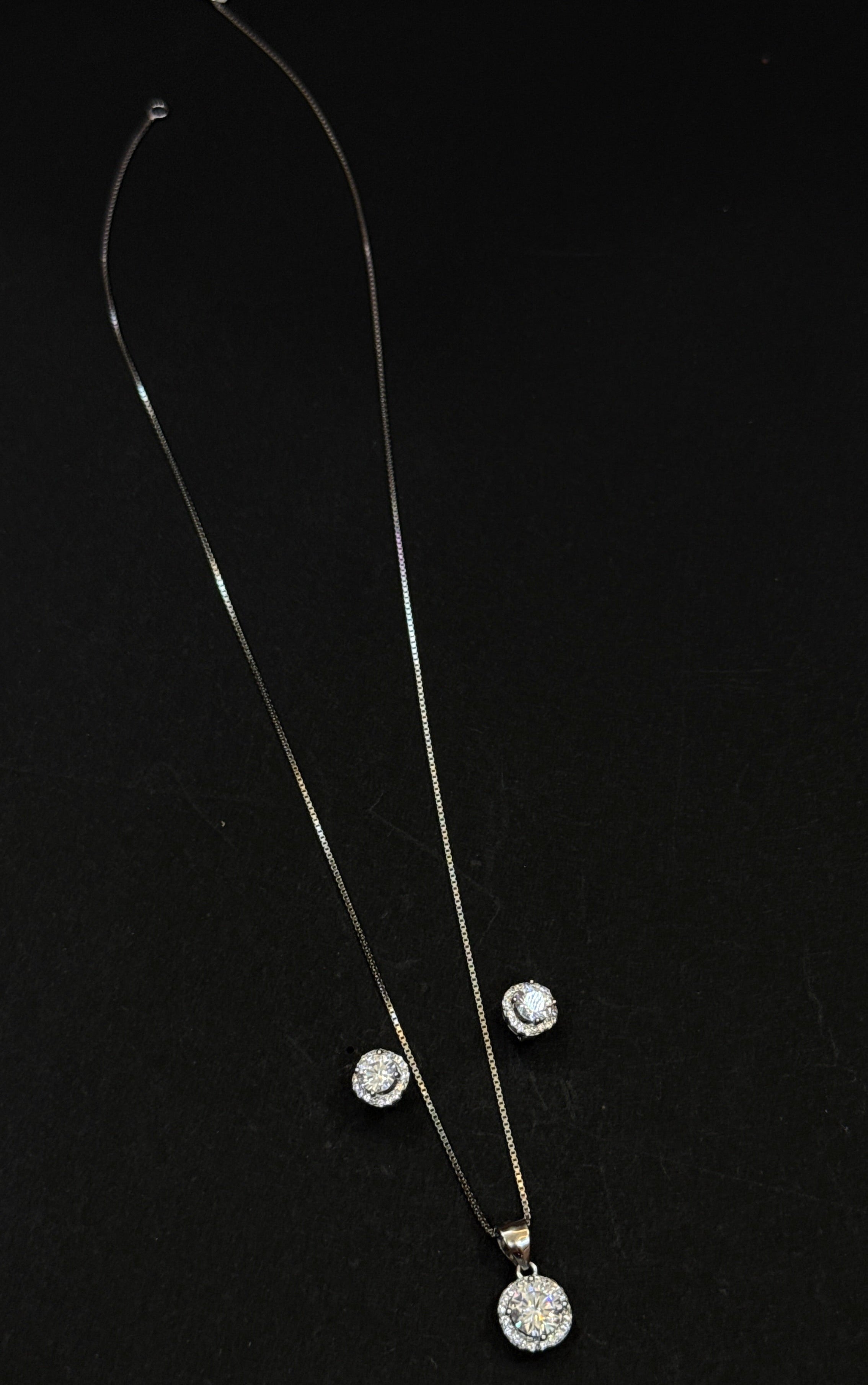 925 Sterling Silver CZ Halo Pendant Necklace