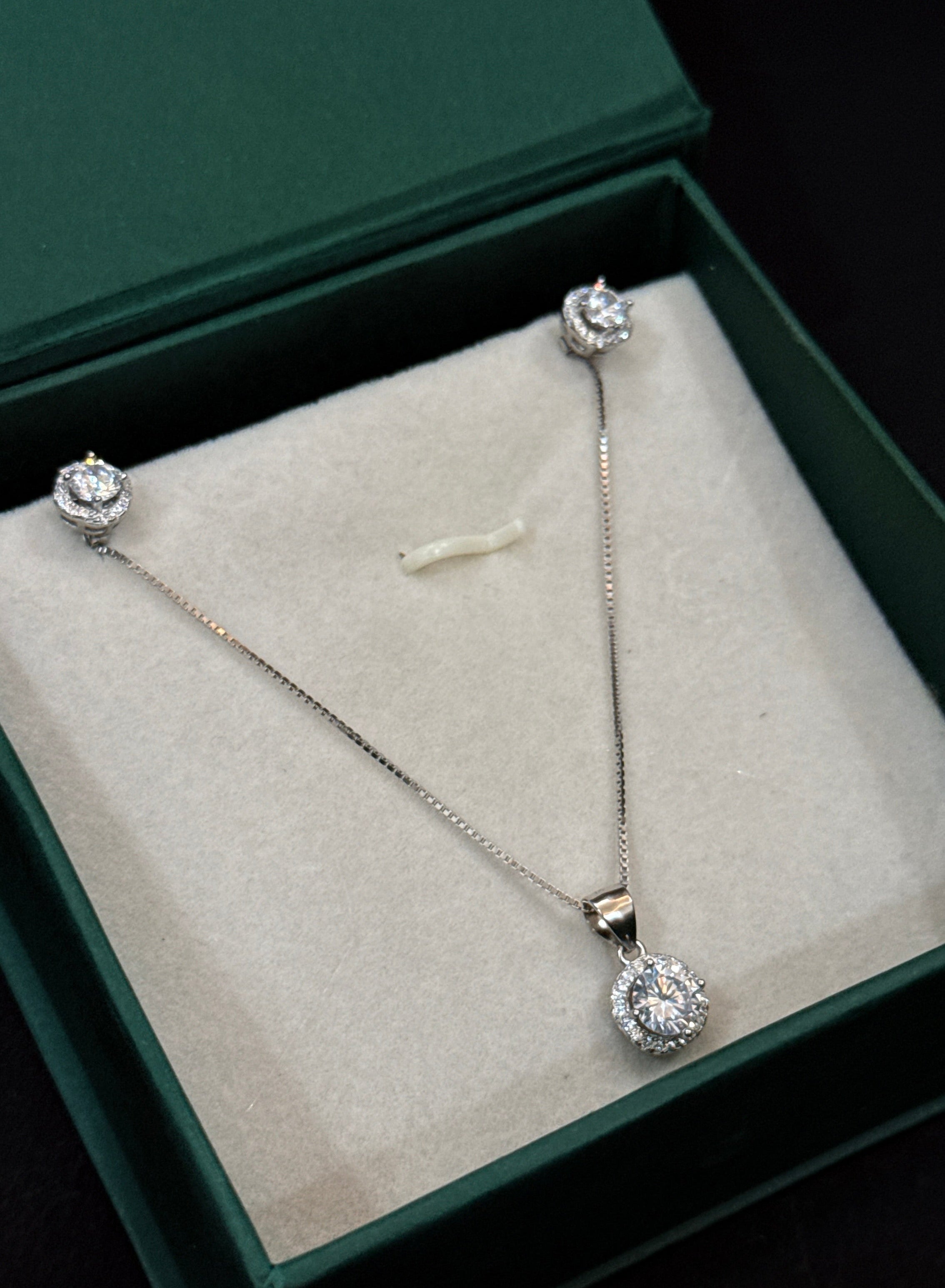 925 Sterling Silver CZ Halo Pendant Necklace