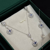 925 Sterling Silver Blue Stone Necklace Set