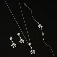 925 Sterling Silver Blue Stone Necklace Set