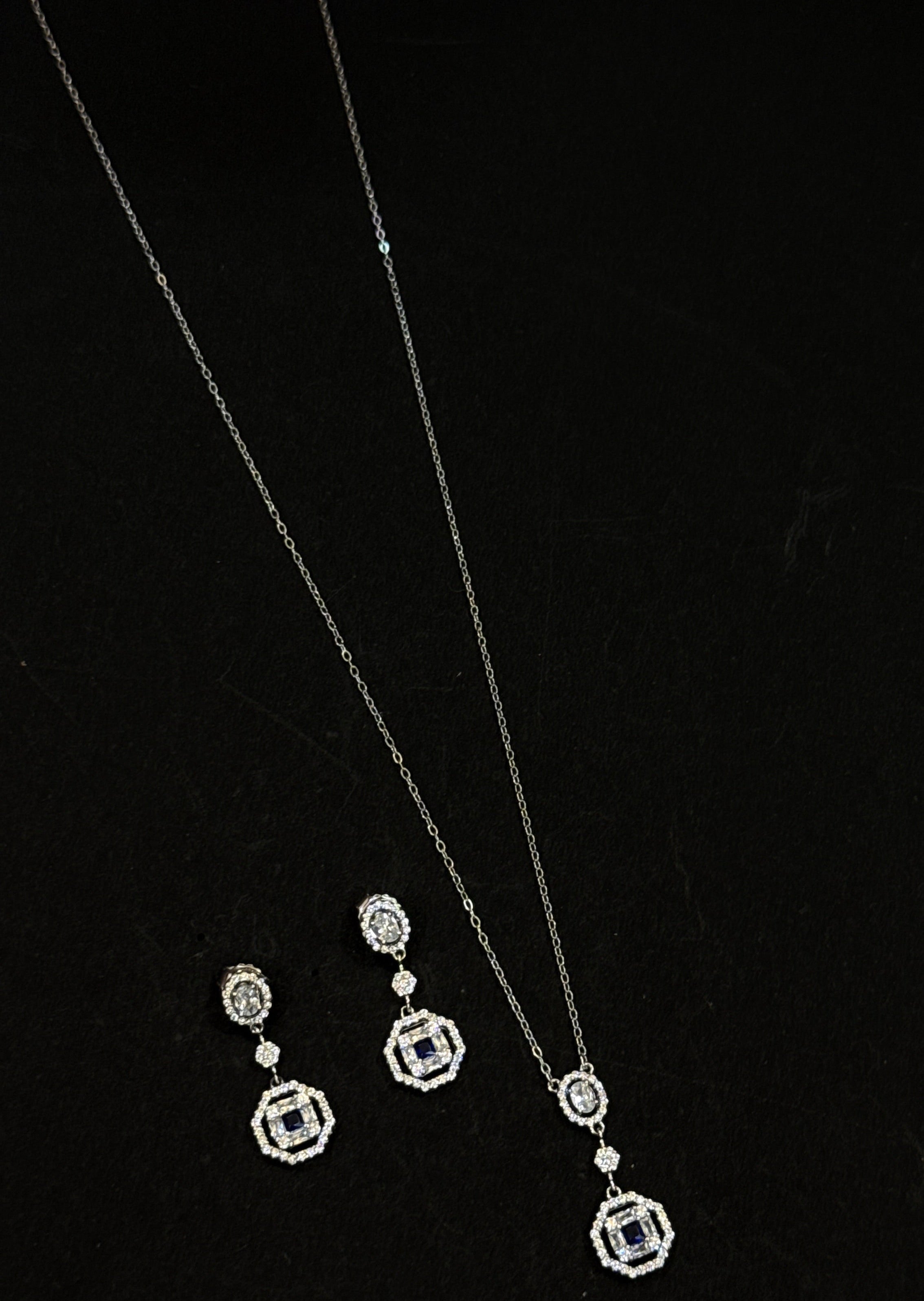 925 Sterling Silver Blue Stone Necklace Set