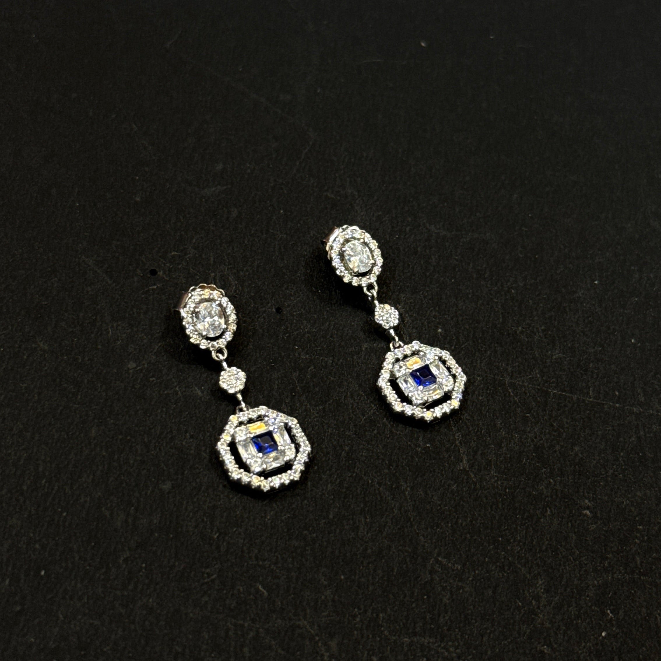 925 Sterling Silver Blue Stone Necklace Set