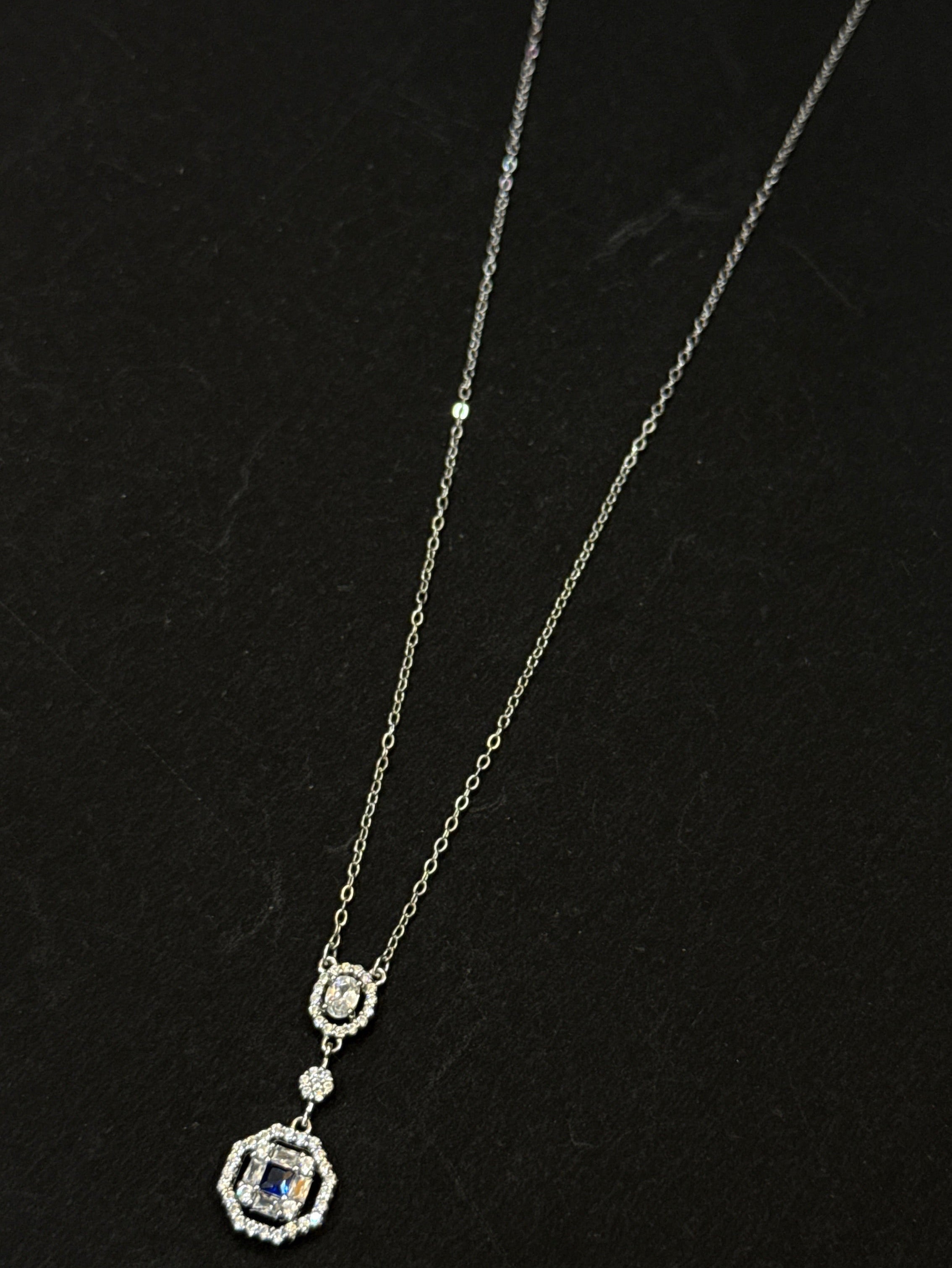 925 Sterling Silver Blue Stone Necklace Set