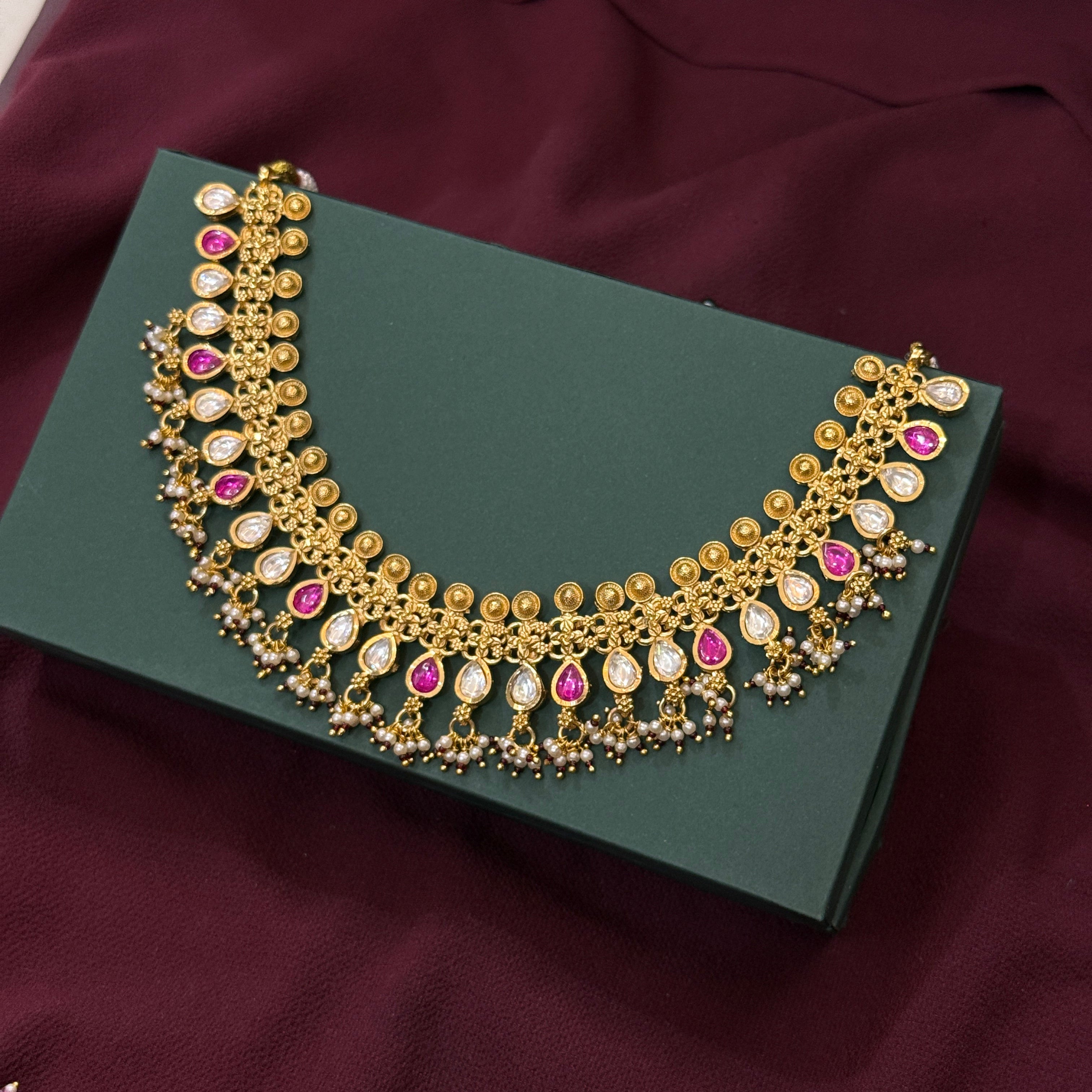 Ruby Kundan Gold-Polish Necklace Set