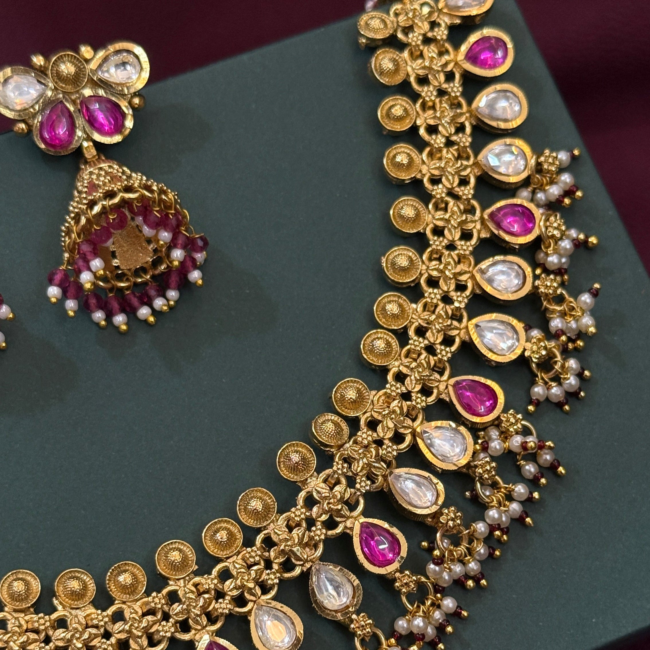 Ruby Kundan Gold-Polish Necklace Set