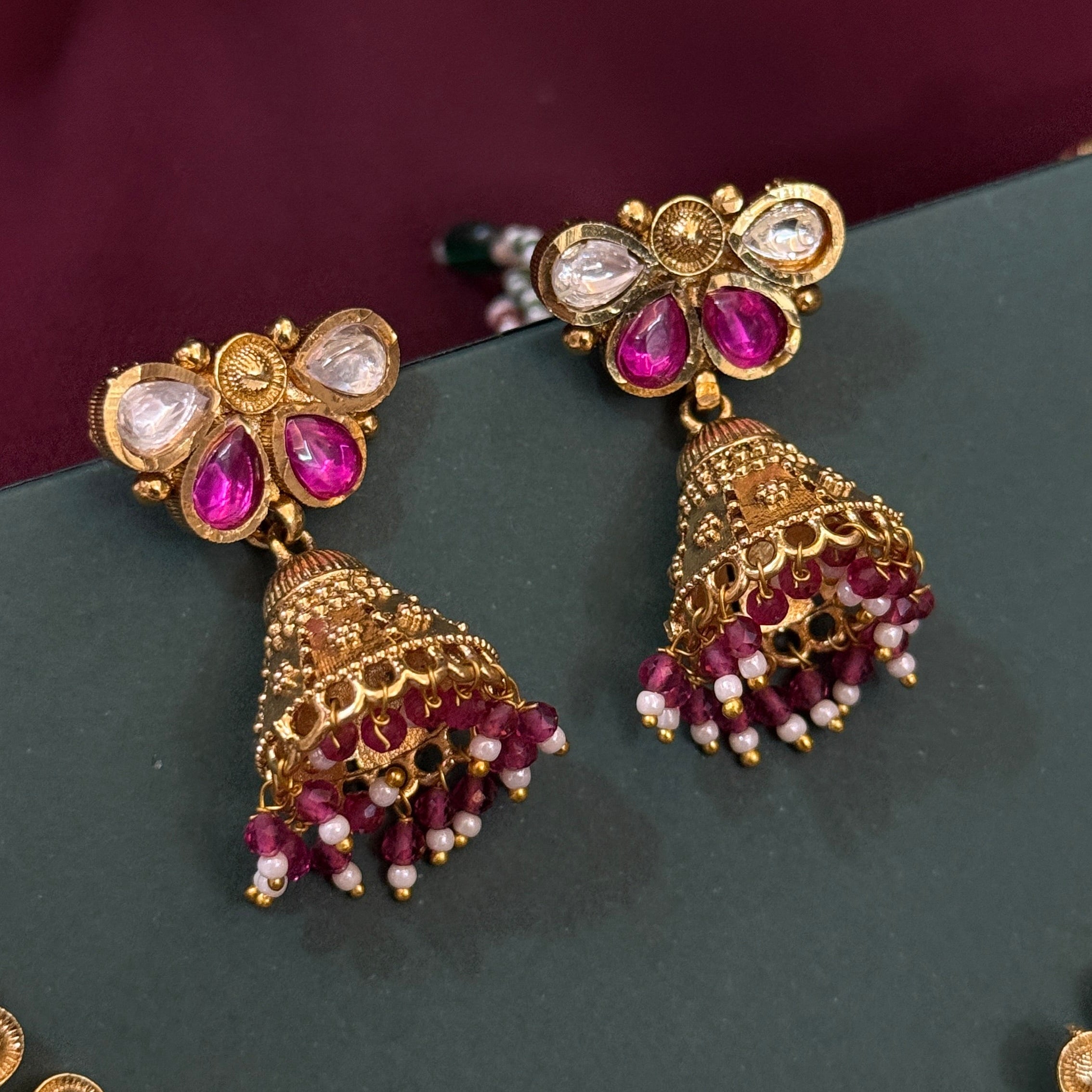 Ruby Kundan Gold-Polish Necklace Set