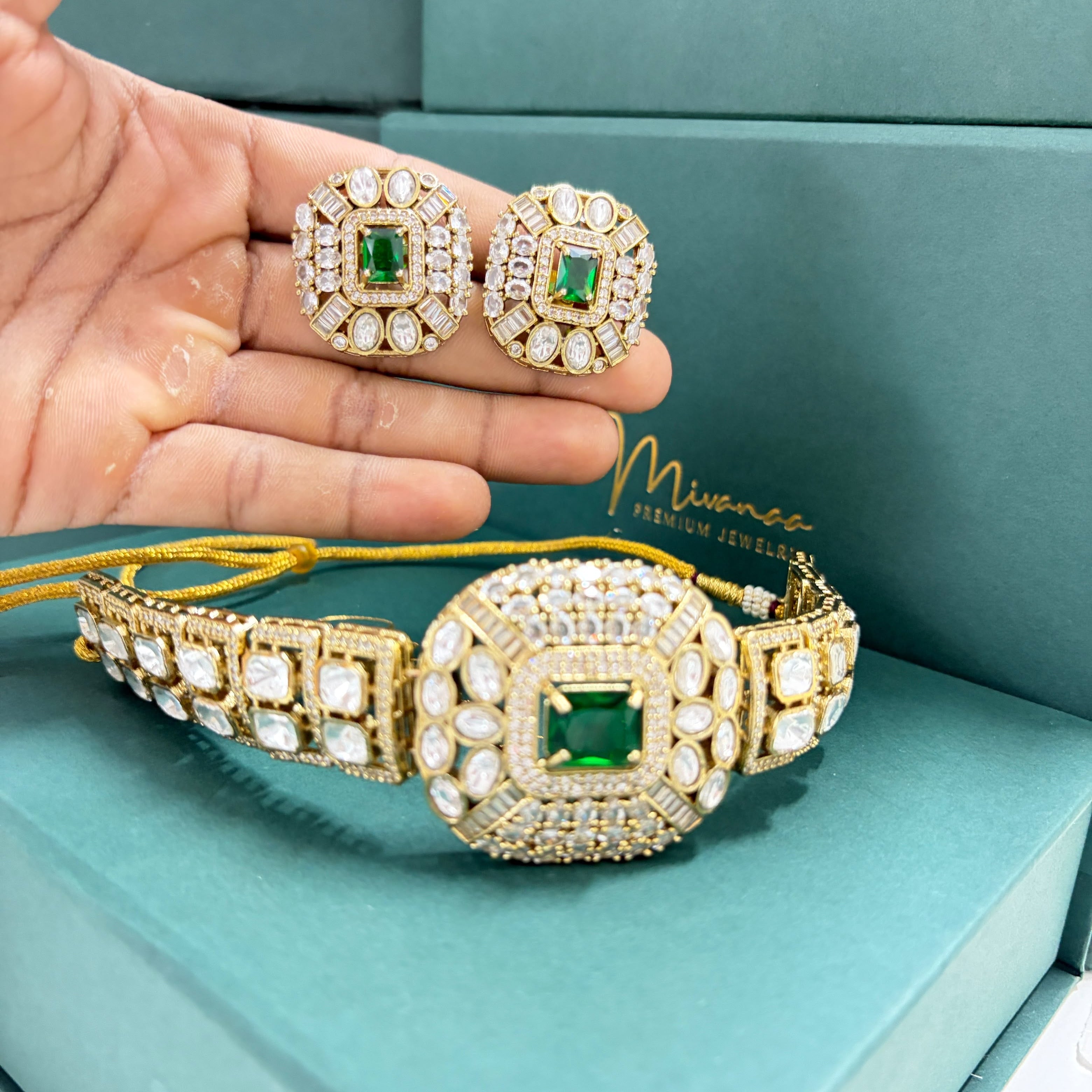 Green Kundan Bridal Choker Set with Matching Earrings