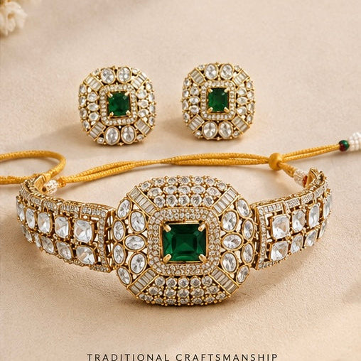 Green Kundan Bridal Choker Set with Matching Earrings